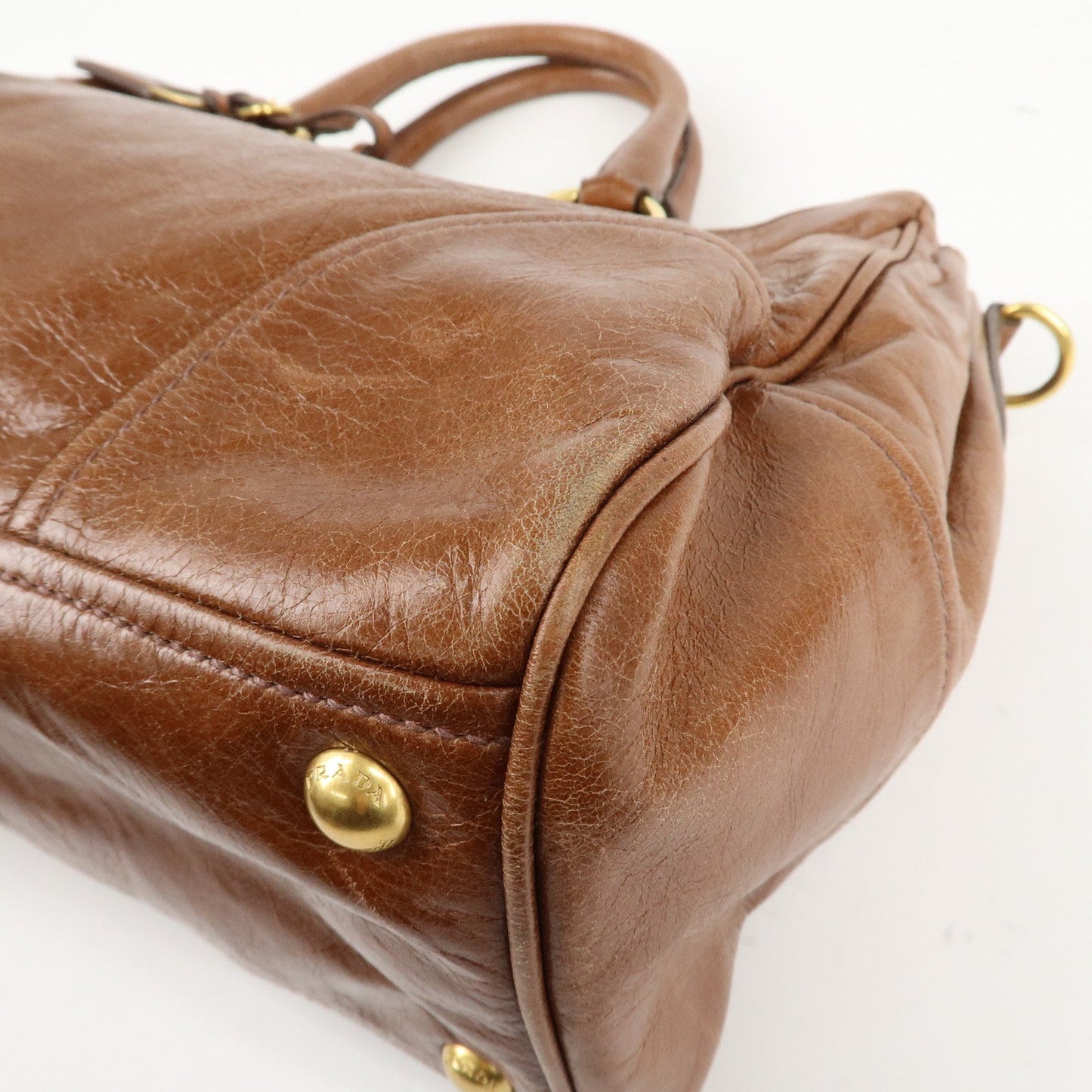 PRADA Leather 2Way Bag Shoulder Bag Hand Bag Brown  d