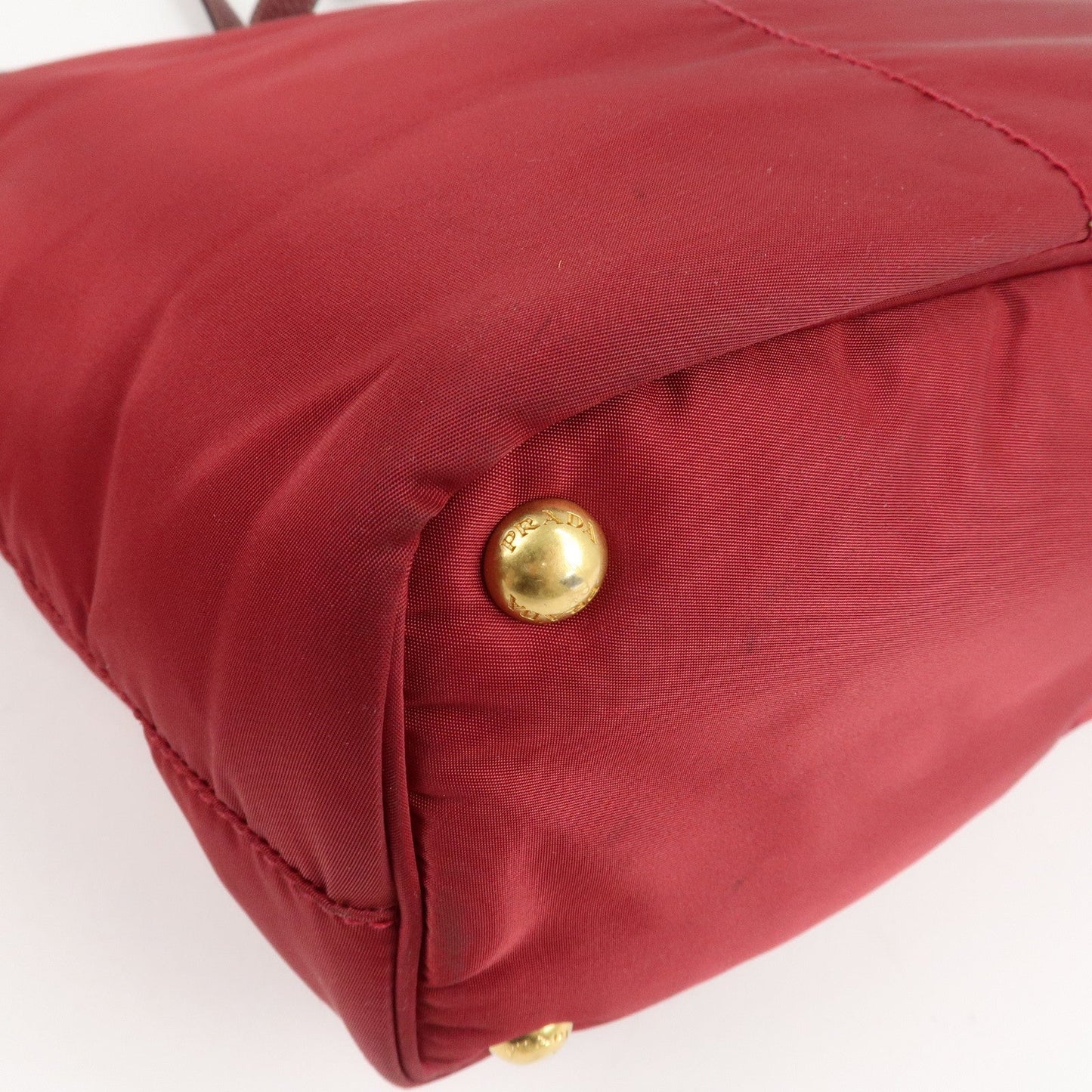 PRADA Logo Nylon Leather Tote Bag Shoulder Bag Dark Red BR4634  d