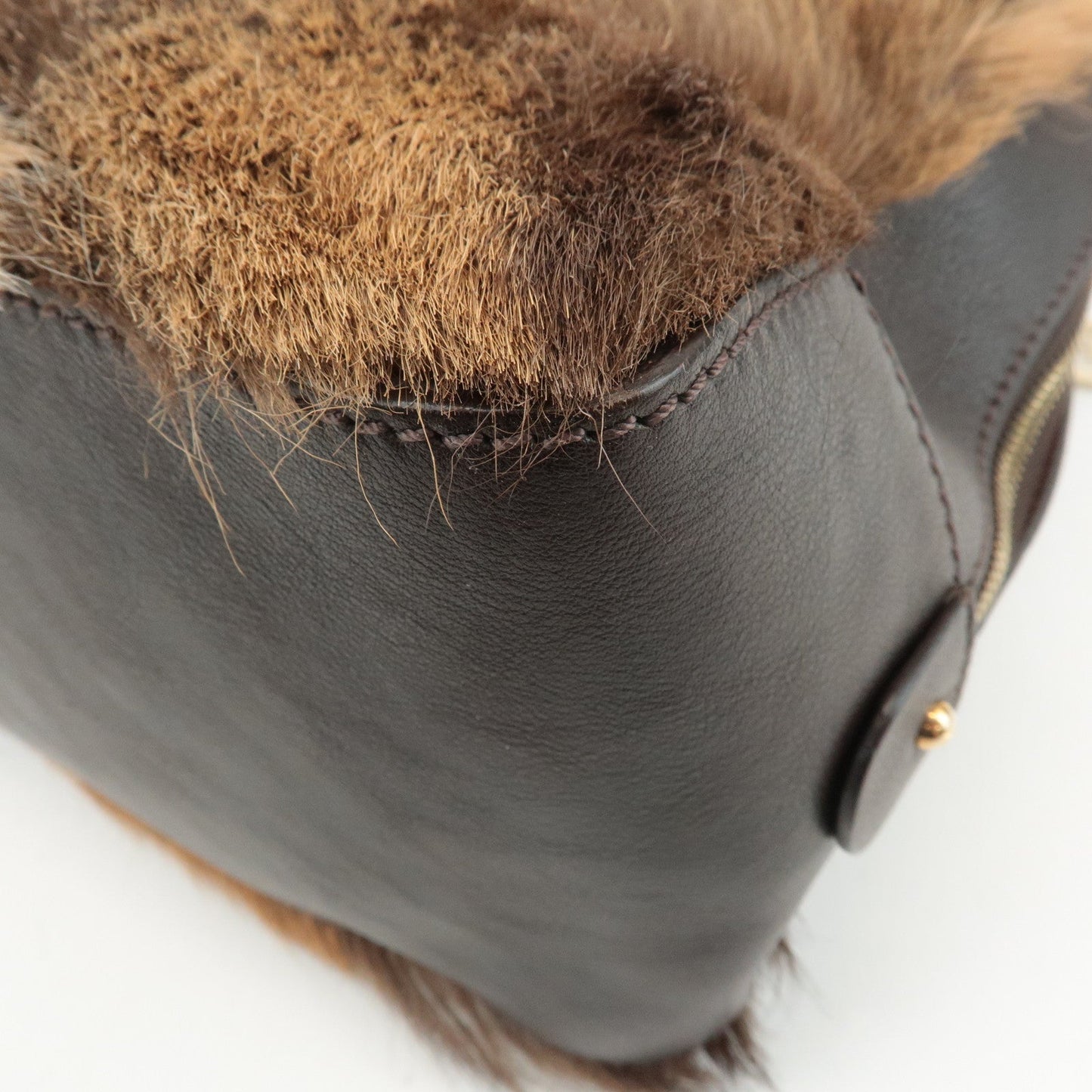 FENDI Unborn Calf Leather Hand Bag Shoulder Bag Brown 8BR286  d