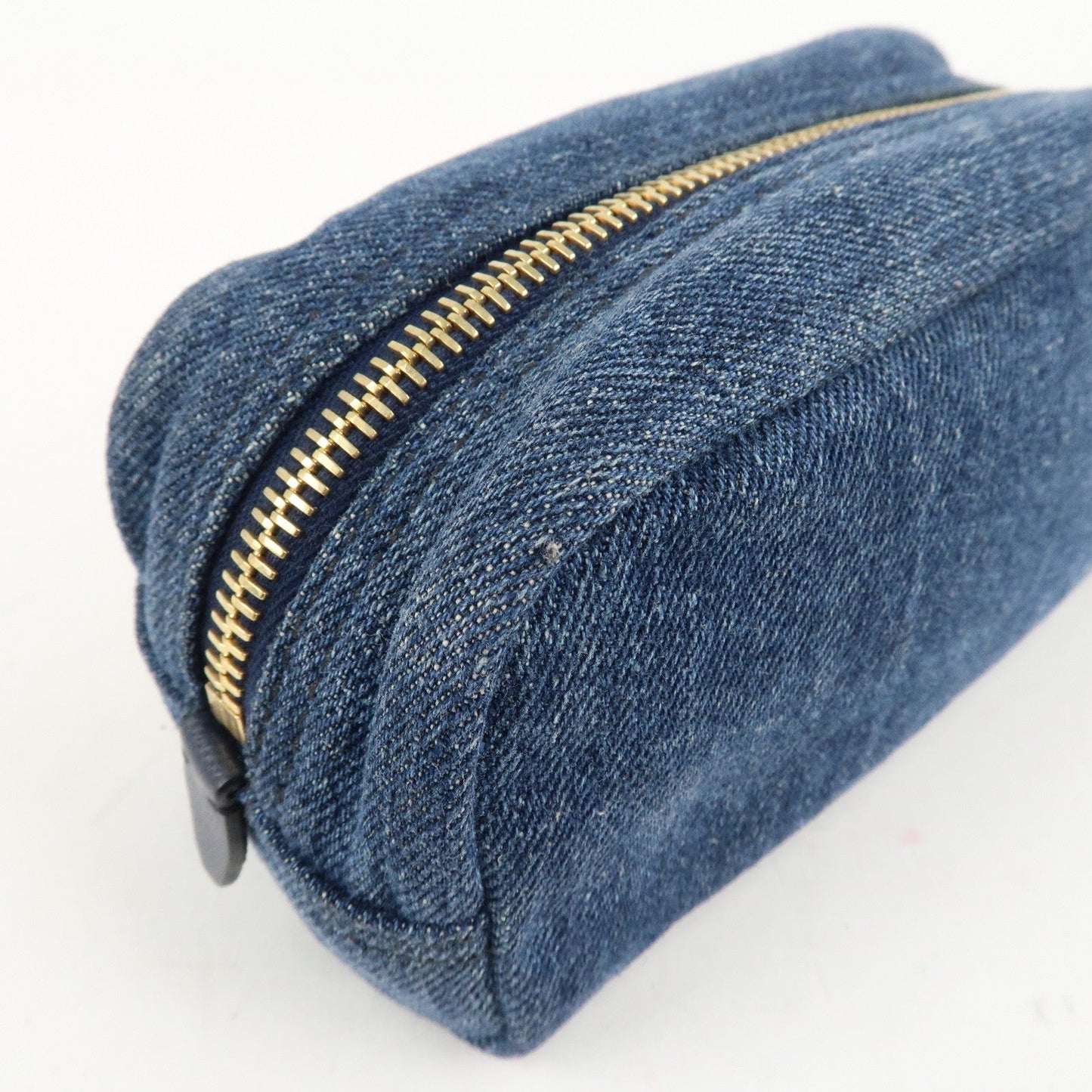 PRADA Triangle Logo Denim Pouch Cosmetic Pouch Blue  d