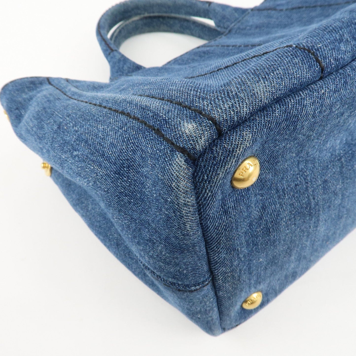 PRADA Canapa Mini Denim Leather 2Way Bag Tote Bag Blue 1BG439  d