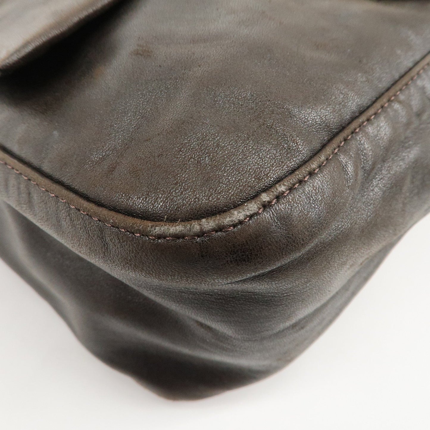 FENDI Mamma Baguette Leather Shoulder Bag Dark Brown 26325  d