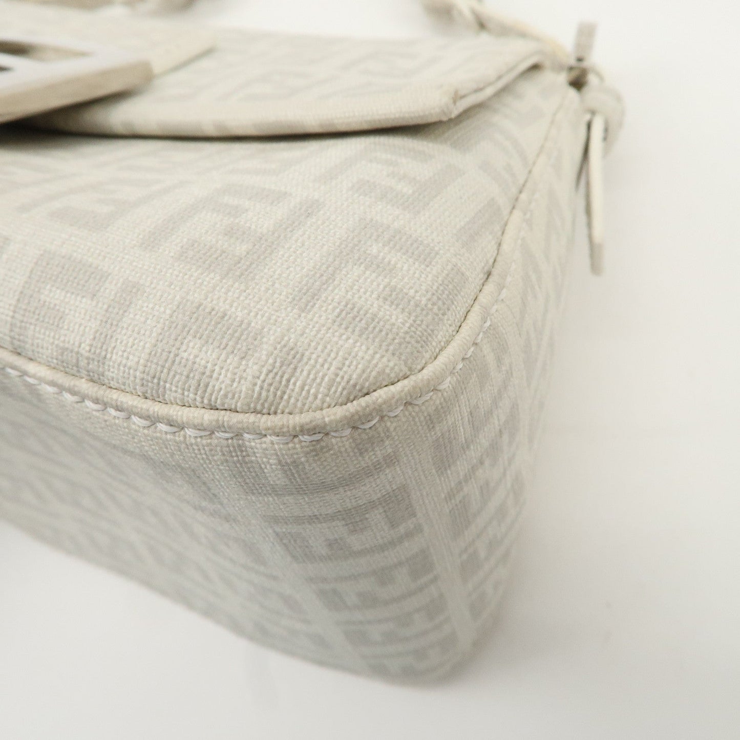 FENDI Mini Mamma Baguette Zucchino Canvas Leather Shoulder Bag  d