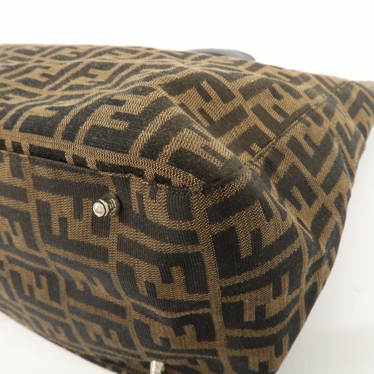 FENDI Zucca Canvas Leather Tote Bag Brown Black 26329  d