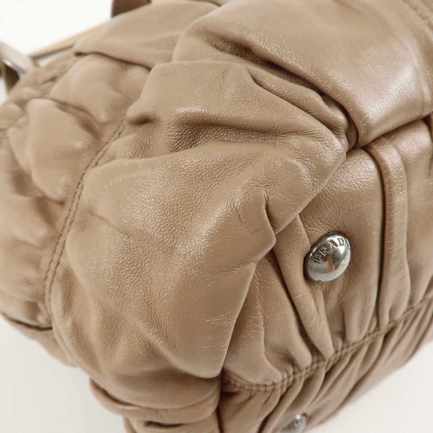 PRADA Leather 2Way Hand Bag Shoulder Bag Beige N1788  d