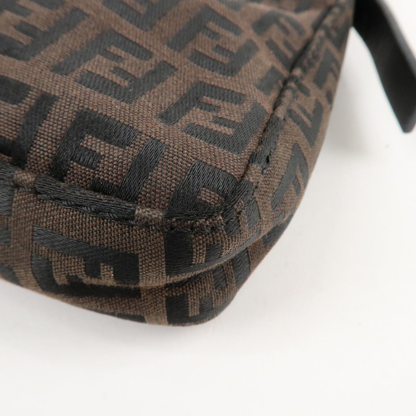 FENDI Zucchino Canvas Leather Shoulder Bag Dark Brown Black 8BR042  d