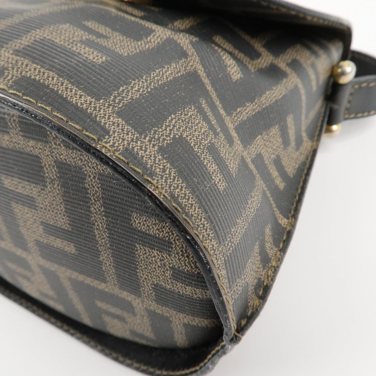 FENDI Zucca Logo Print PVC Leather Shoulder Bag Black Brown  d