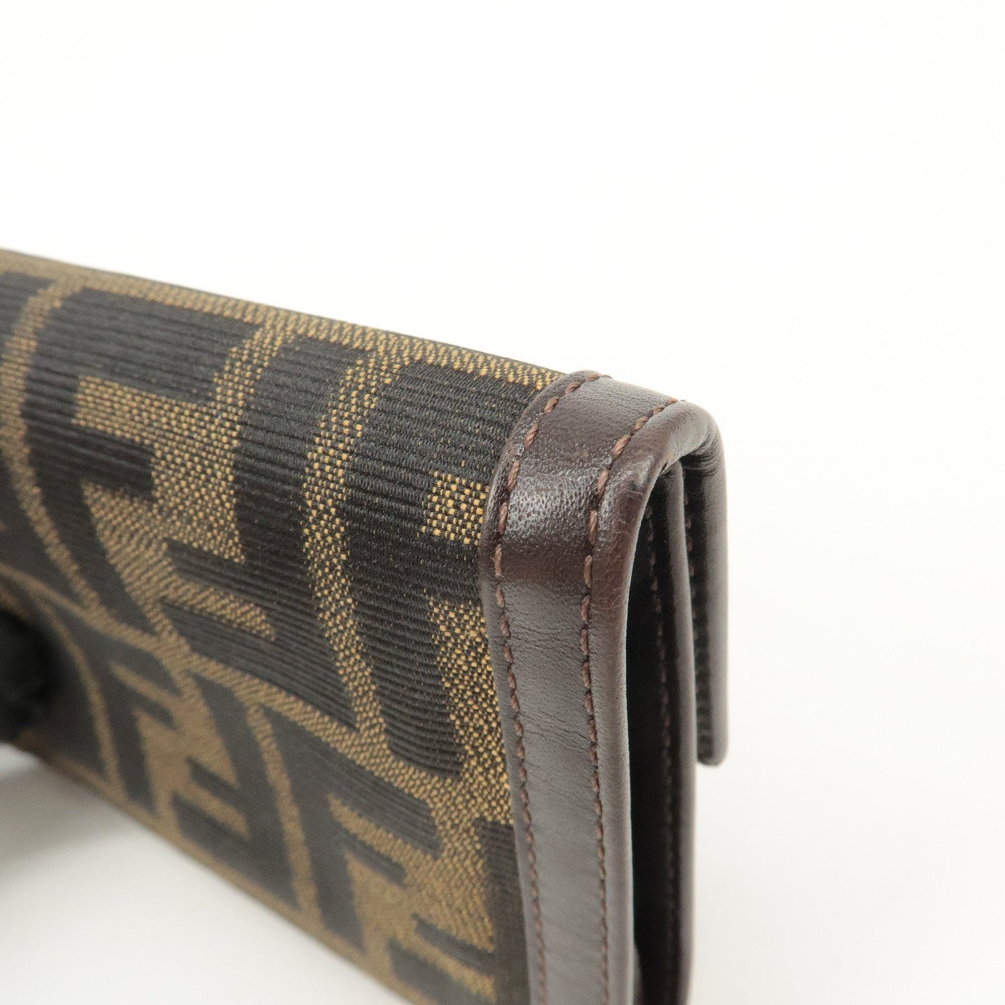 FENDI Zucca Canvas Leather Hook Tri-fold Wallet Brown 30729  d
