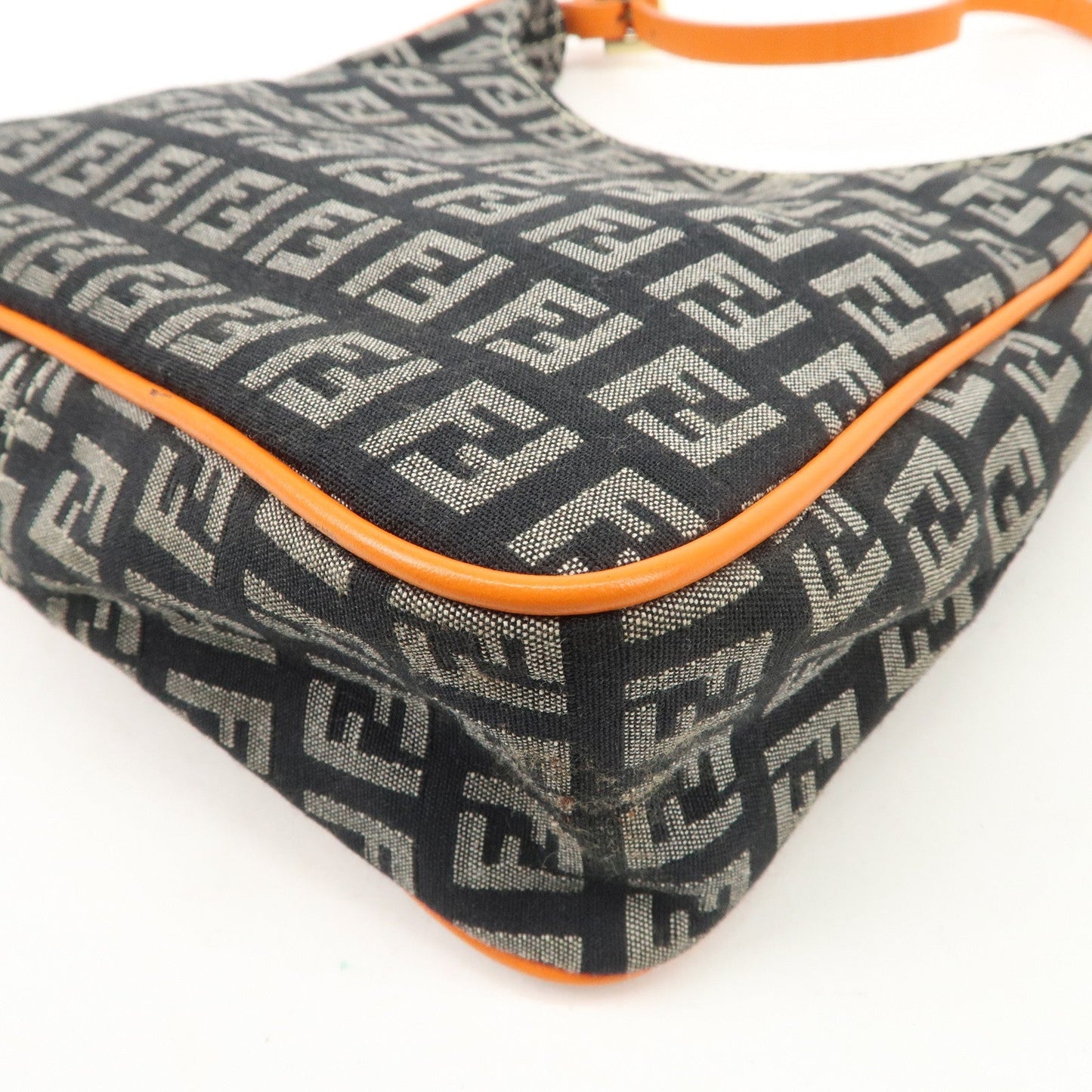 FENDI Zucchino Canvas Leather Shoulder Bag Black White 8BR157  d