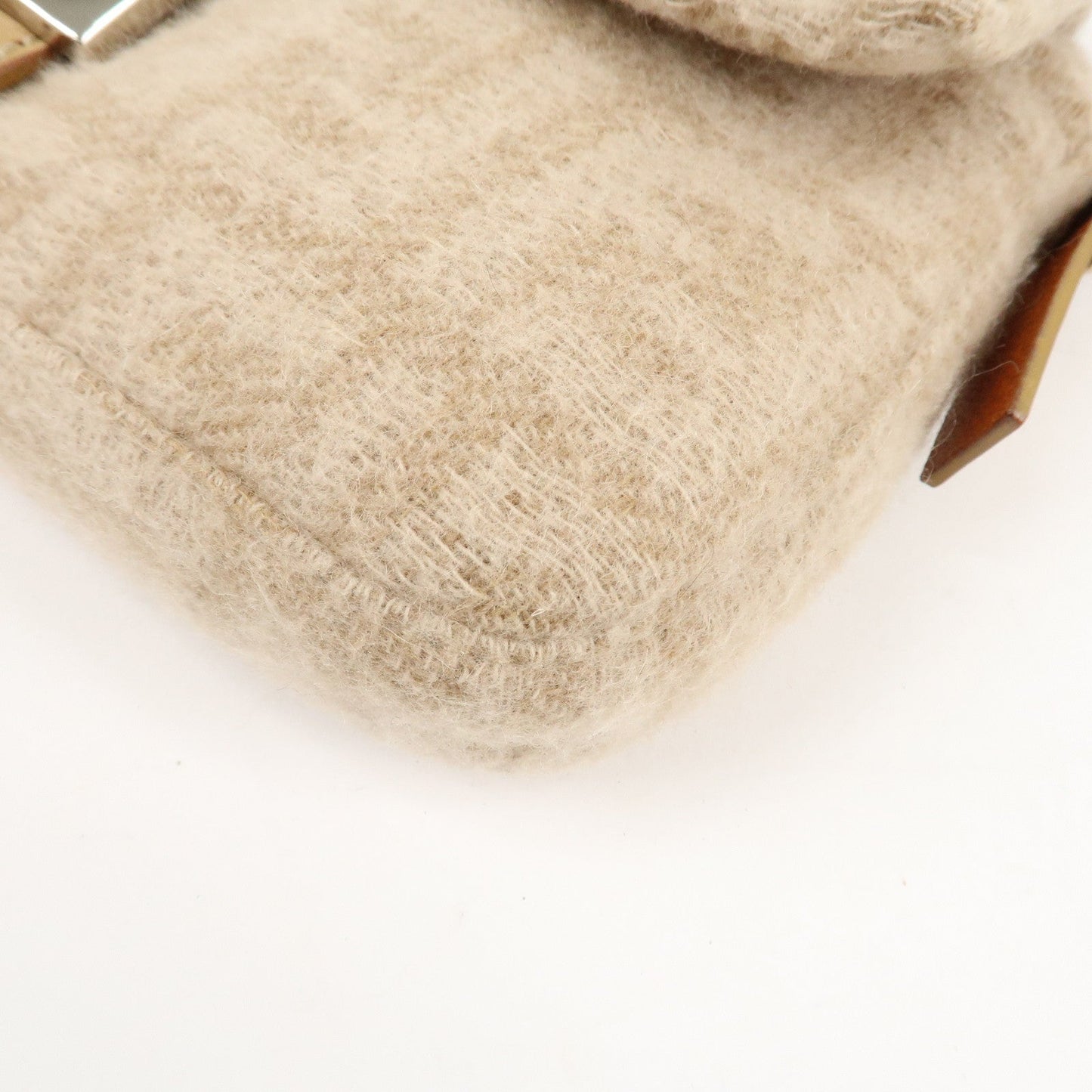 FENDI Mamma Baguette Zucca Wool Leather Shoulder Bag Beige 26424  d