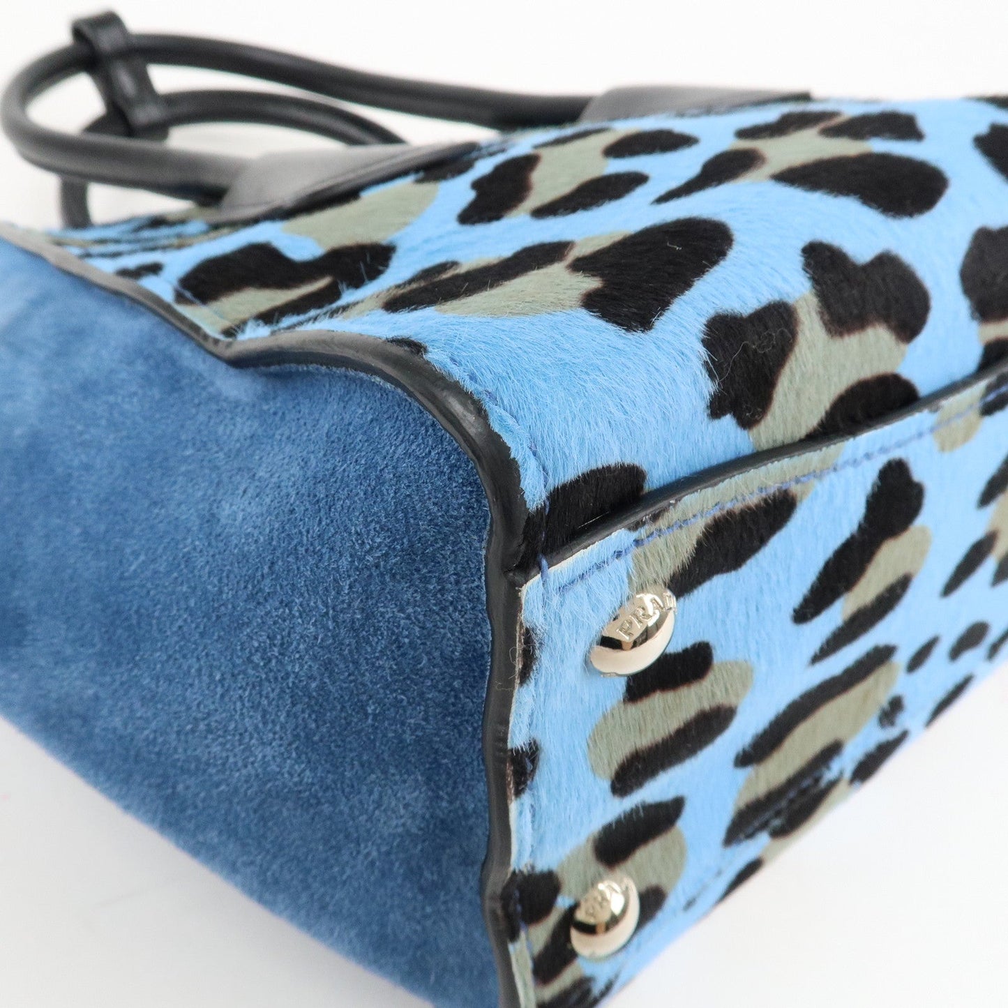PRADA Unborn Calf Suede Leather 2Way Hand Bag Blue Black 1BA025  d