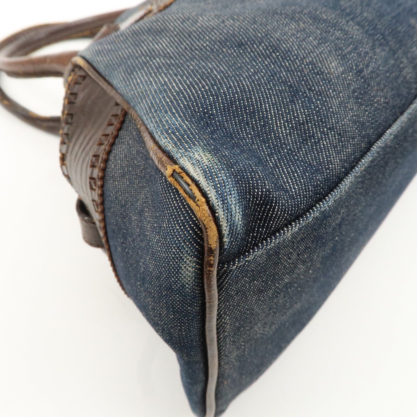 FENDI Ethnico Denim Leather Shoulder Bag Blue Brown 8BN157  d