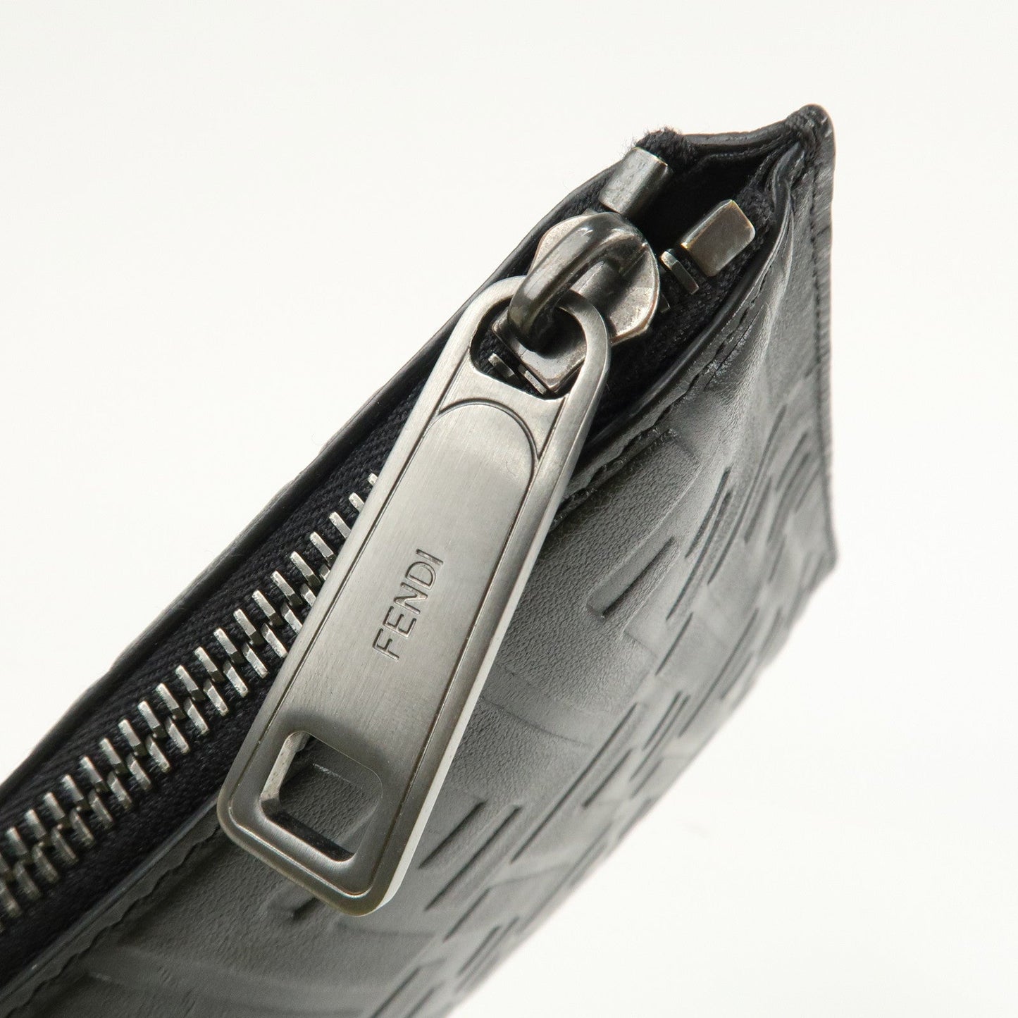 FENDI Zucca Leather Clutch Bag Hand Bag  Black 7N0078  d