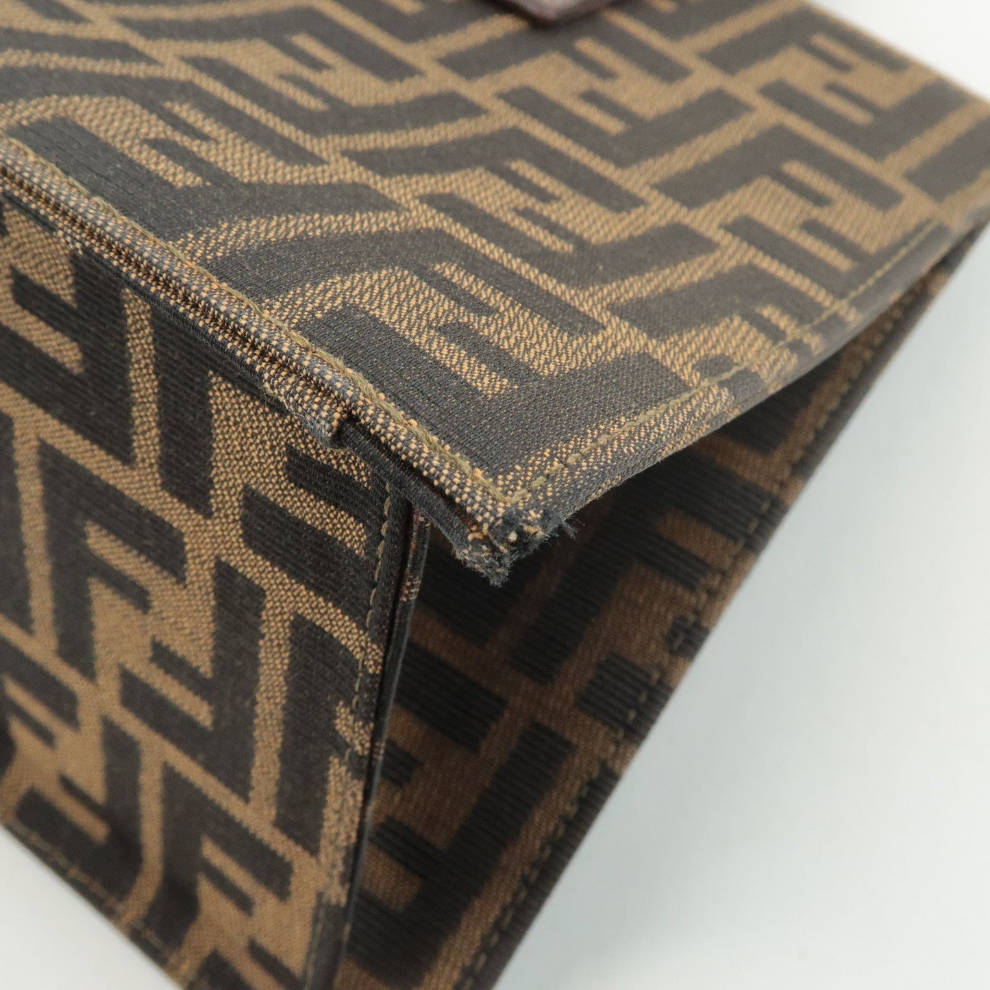 FENDI Zucca Canvas Leather Boston Bag Hand Bag Brown Black  d