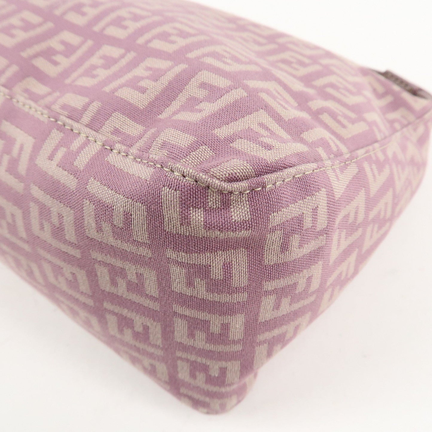 Auth FENDI  Zucchino Canvas Leather Hand Bag Pouch Purple Beige 8N0005  d F/S  d