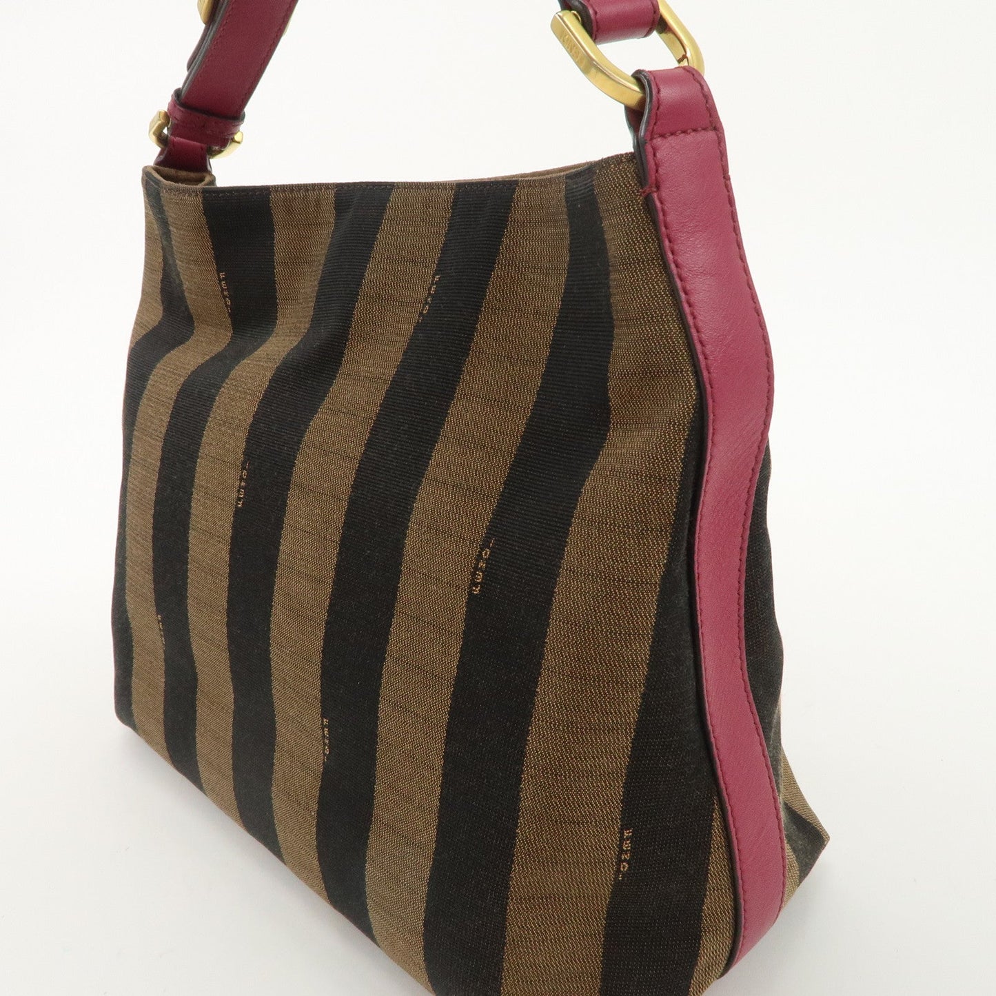 FENDI Pequin Canvas Leather Shoulder Bag Black Brown Pink 8BR669  d