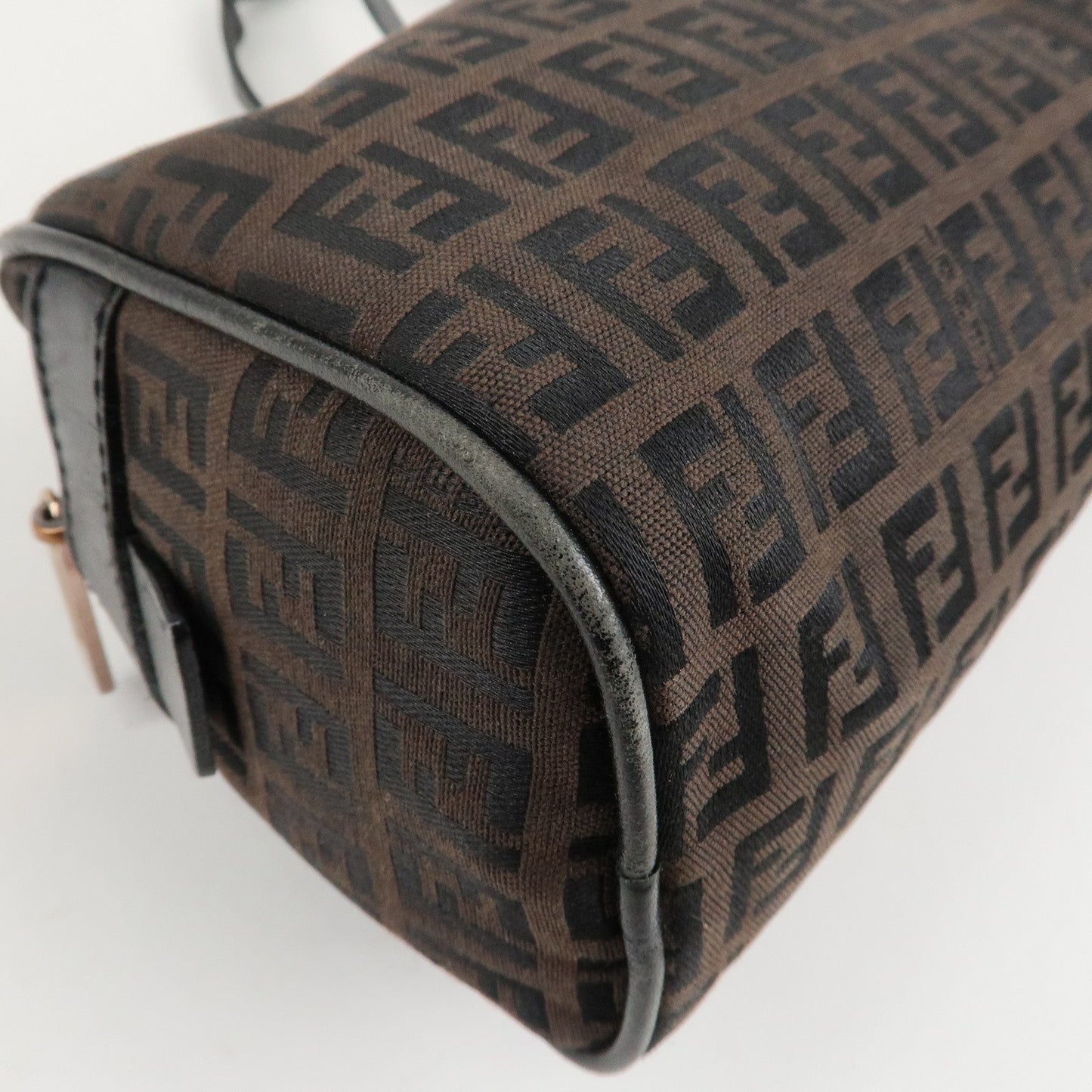 FENDI Zucchino Canvas Leather Hand Bag Brown Black 8BL006  d