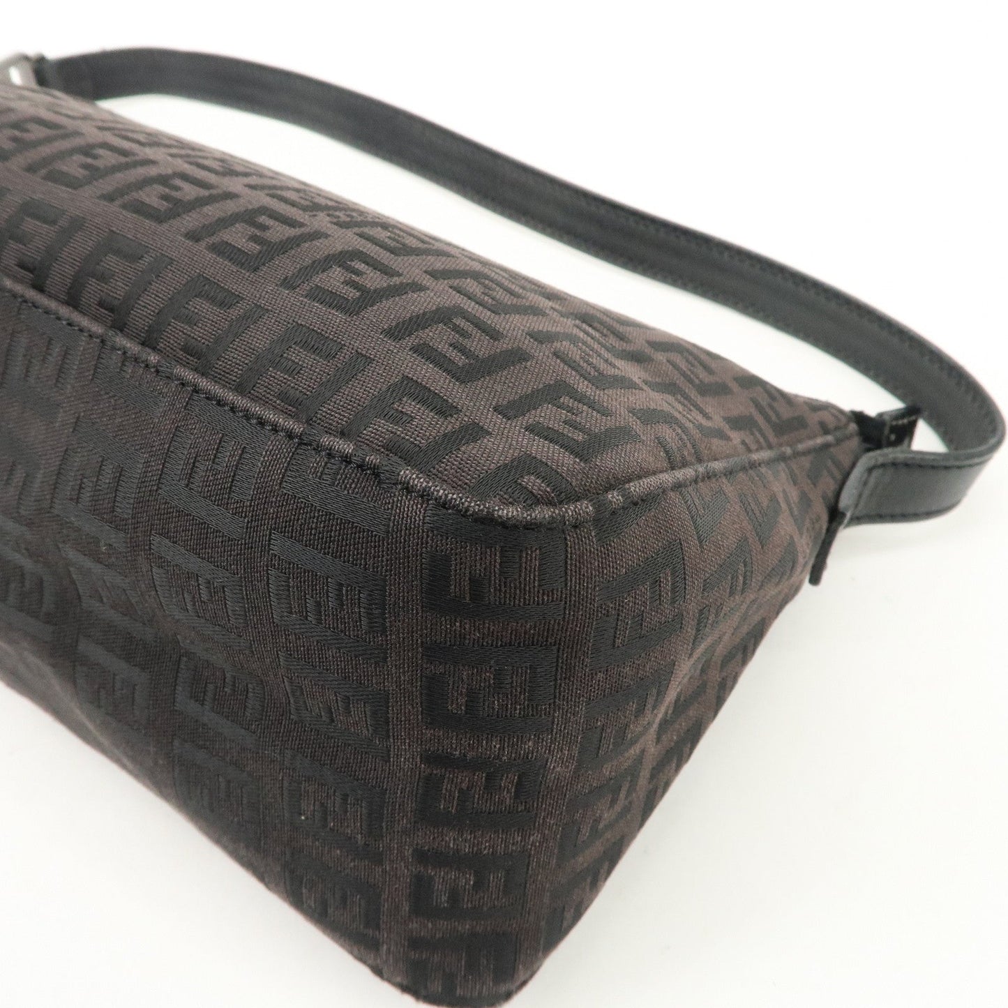 FENDI Zucchino Canvas Leather Shoulder Bag Dark Brown 8BR444  d