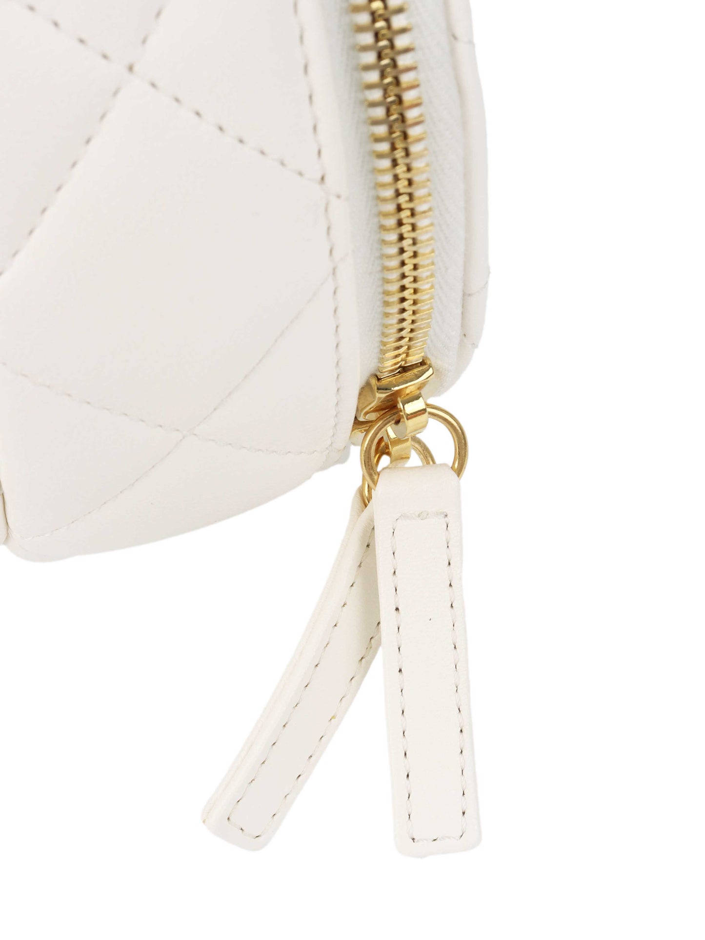 Chanel White Round Vanity with Chain Ring Handle.
