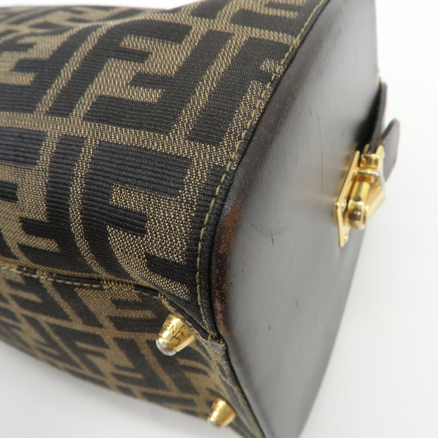 FENDI Zucca Canvas Leather Hand Bag Brown Black  d