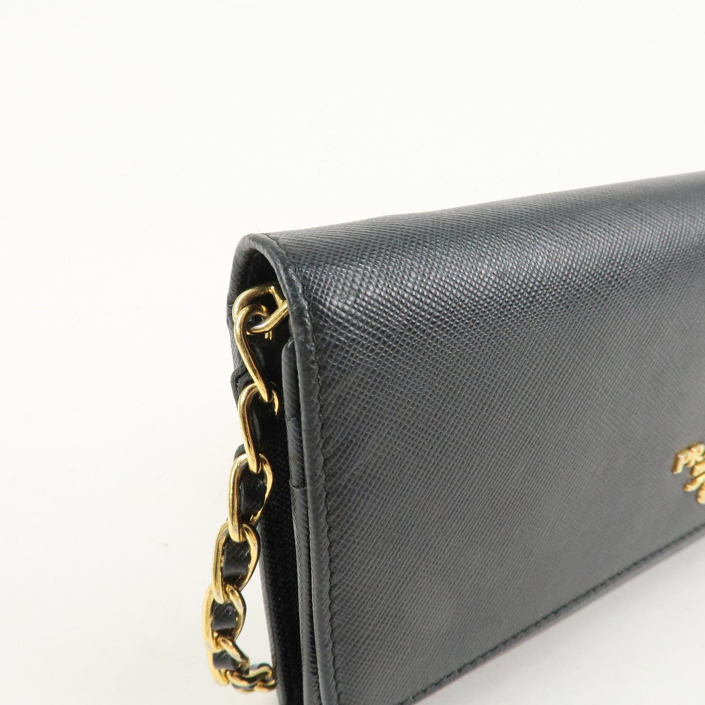 PRADA Saffiano Leather Chain Wallet Purse Black 1MT290  d