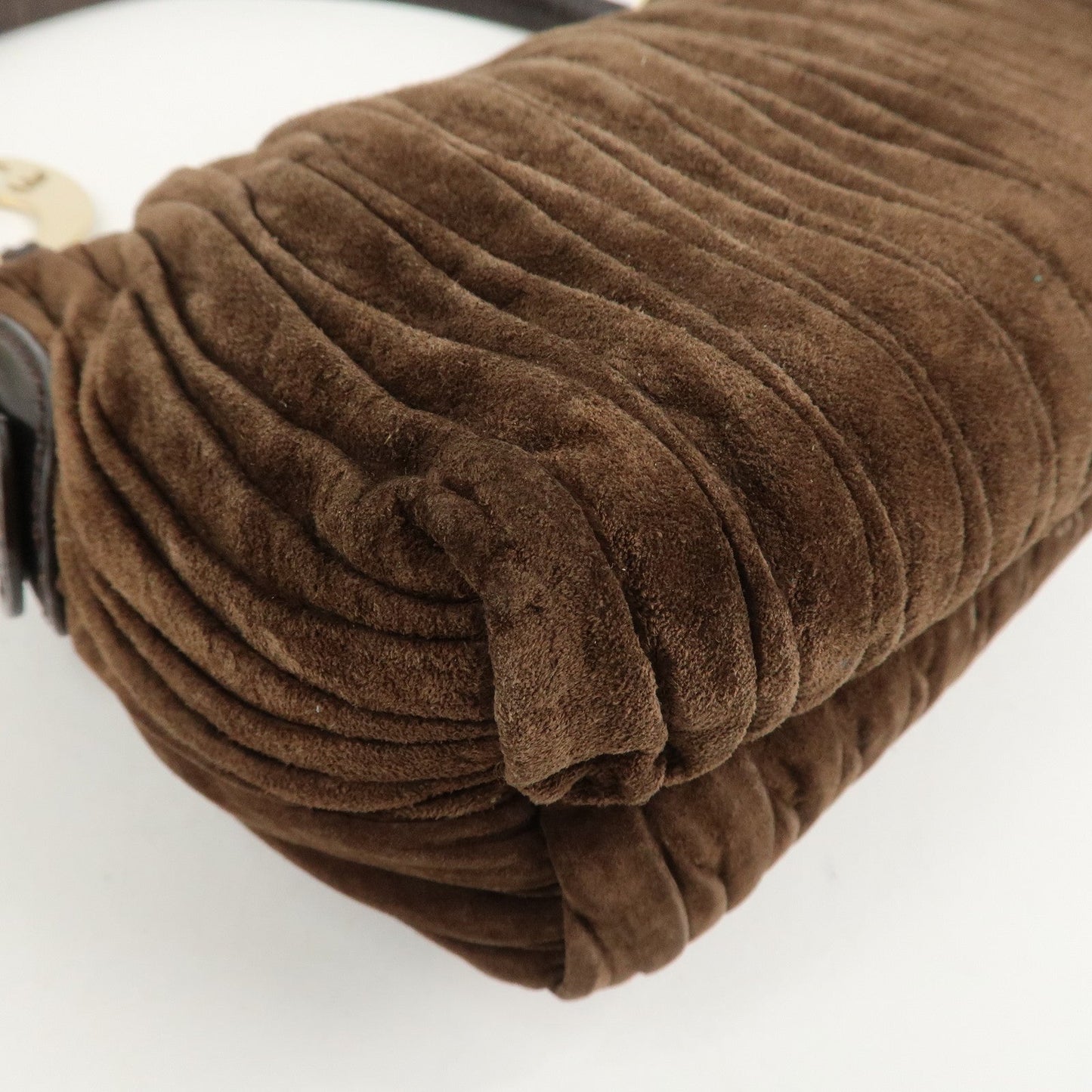 FENDI Suede Leather Gathered Shoulder Bag Dark Brown 8BR454  d