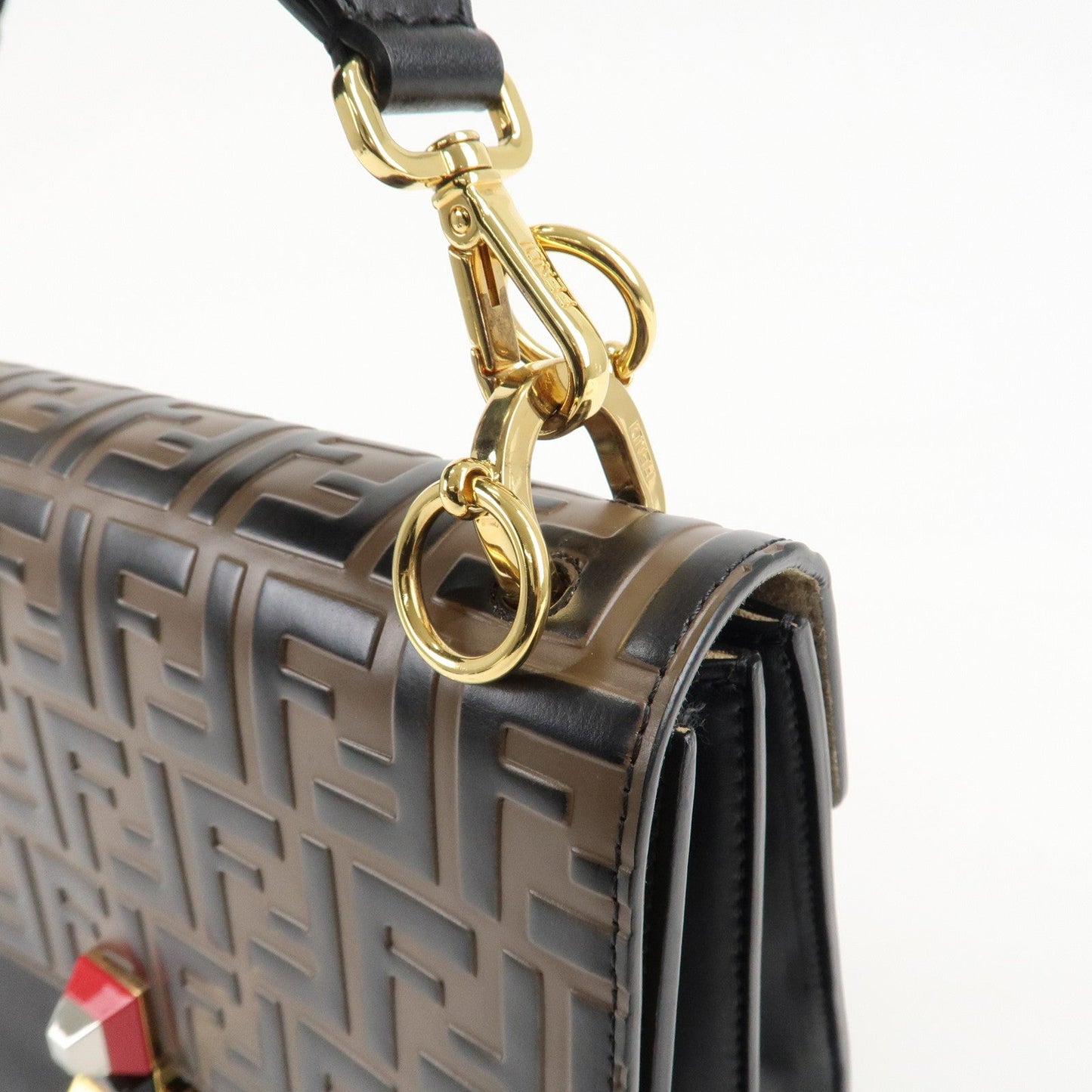 FENDI Zucca KAN I Leather 2Way Bag Hand Bag Brown Black 8BT283  d