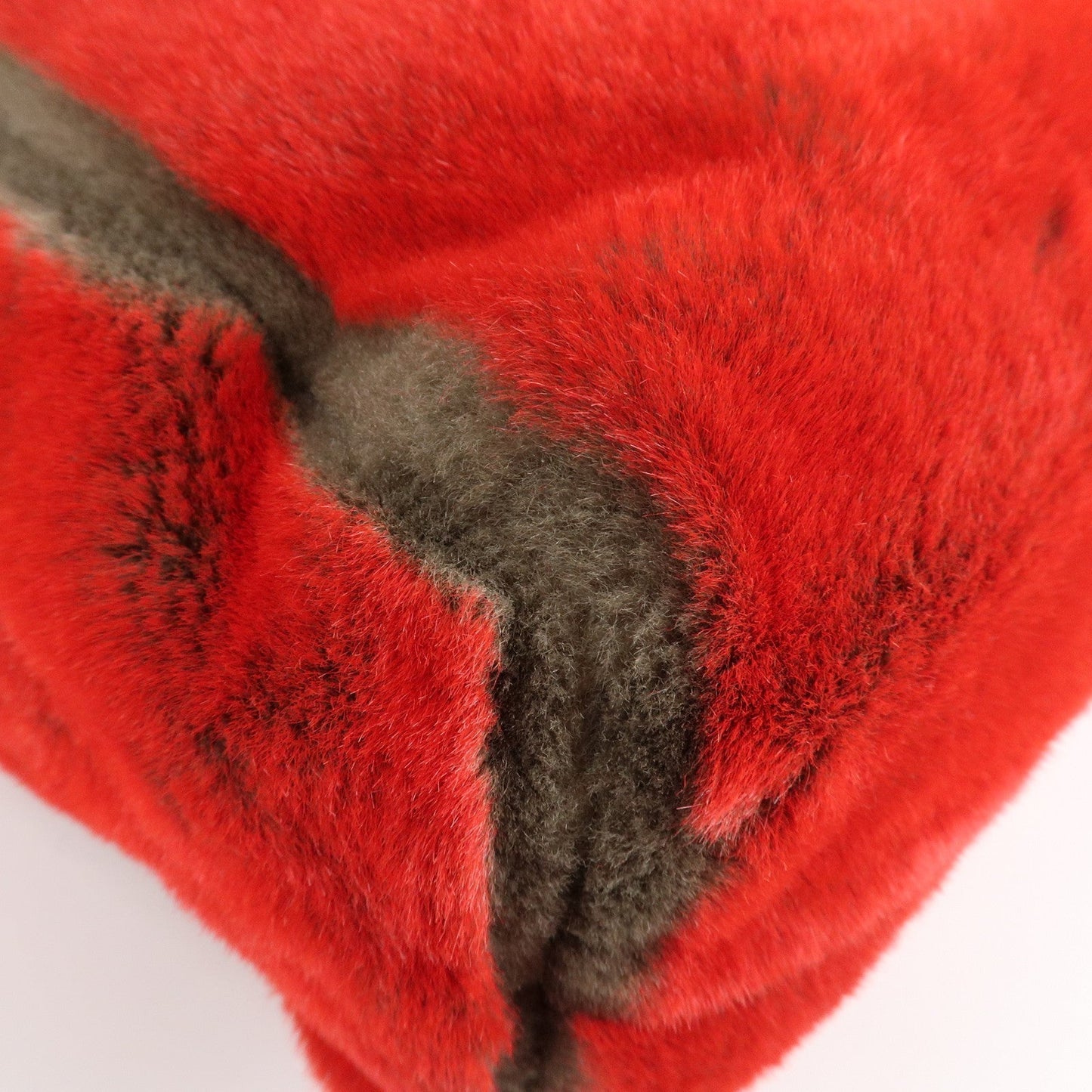FENDI Leather Fake Fur Shoulder Bag Tote Bag Red  d