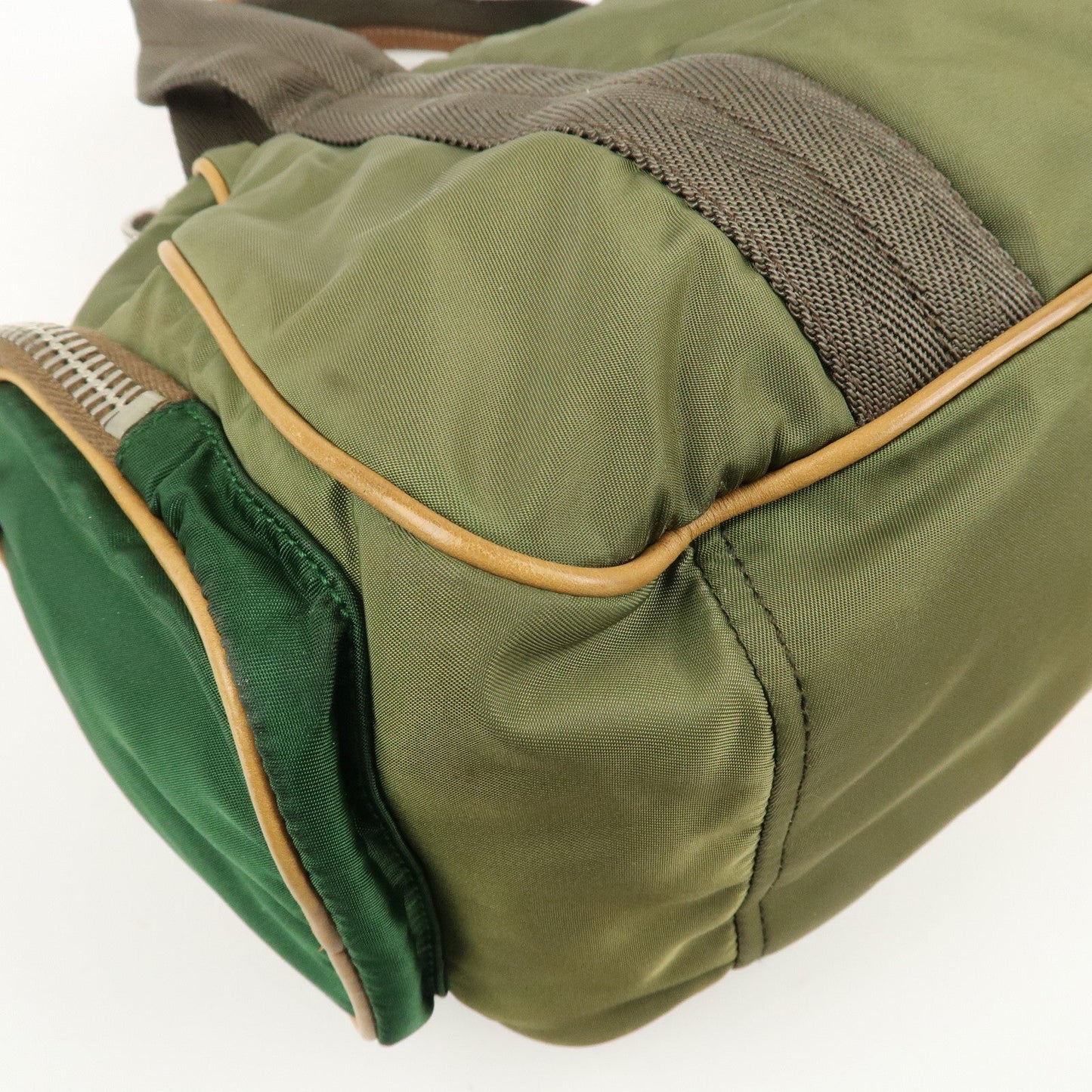 PRADA Nylon Leather Shoulder Bag Khaki Brown Green  d