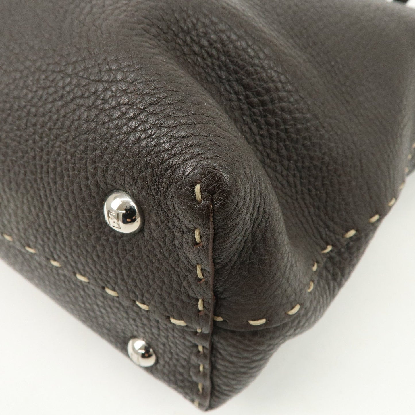 FENDI Selleria Leather Tote Bag Shoulder Bag Dark Brown 8BH101  d