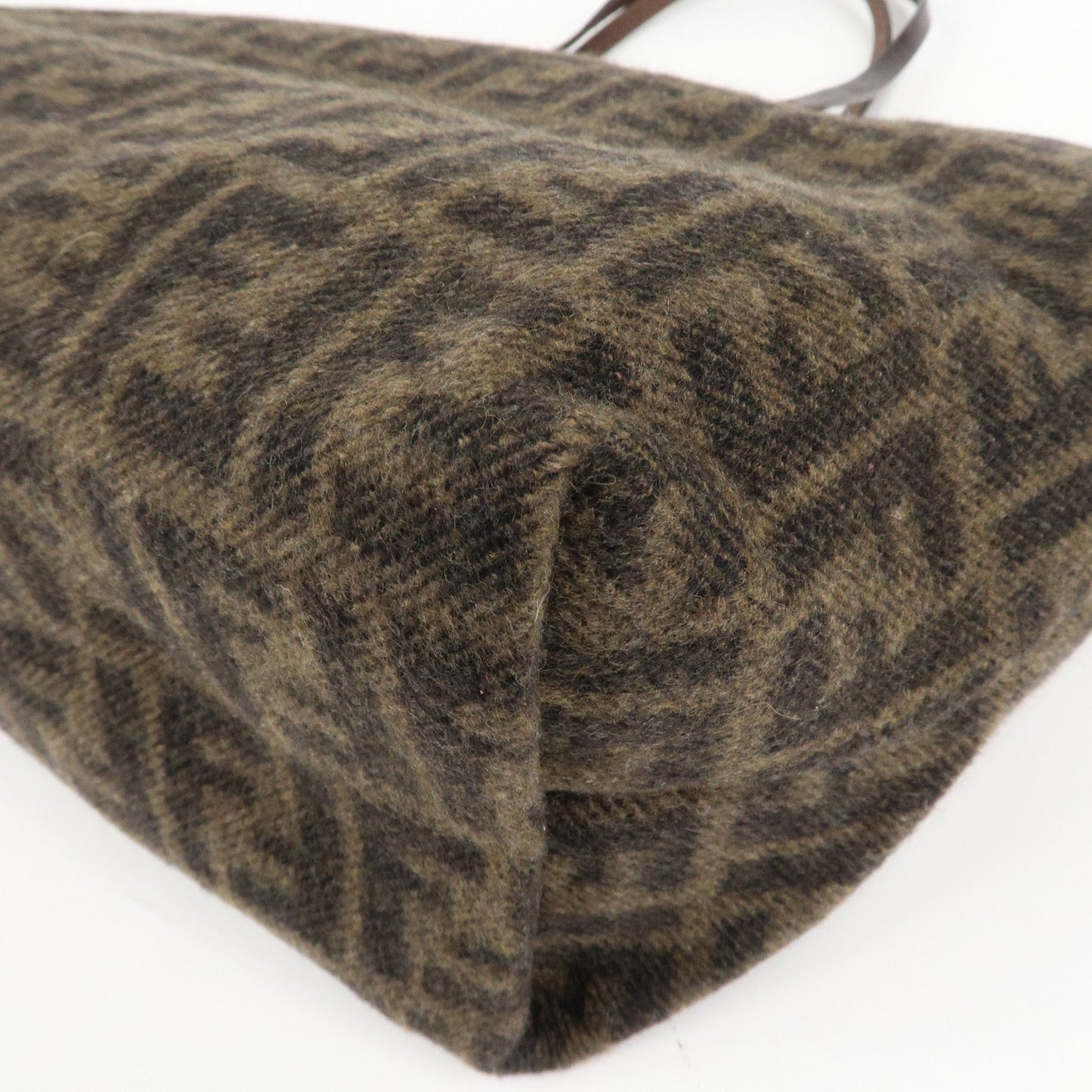 FENDI Zucca Wool Leather Tote Bag Khaki Black Dark Brown  d