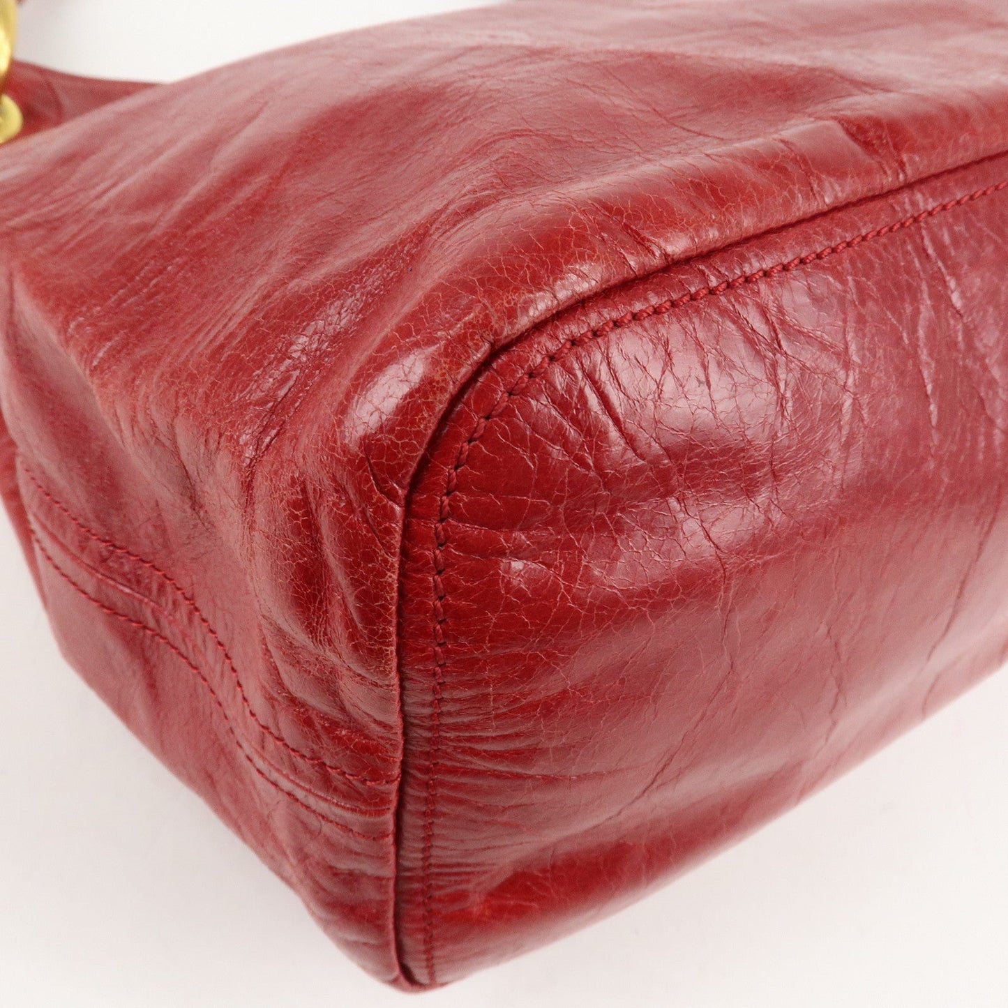PRADA Logo Leather One Shoulder Bag Red BR4829  d