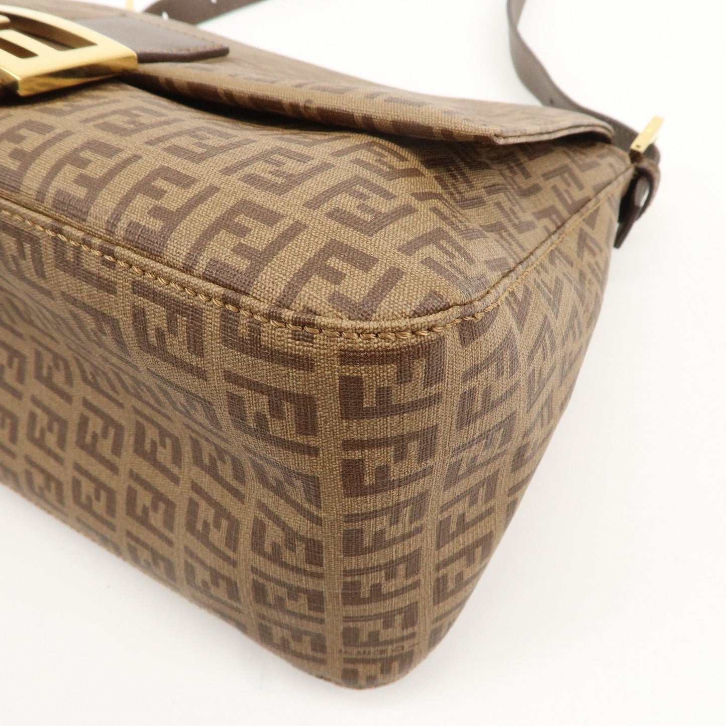 FENDI Mamma Baguette Zucchino Canvas PVC Leather Shoulder Bag  d