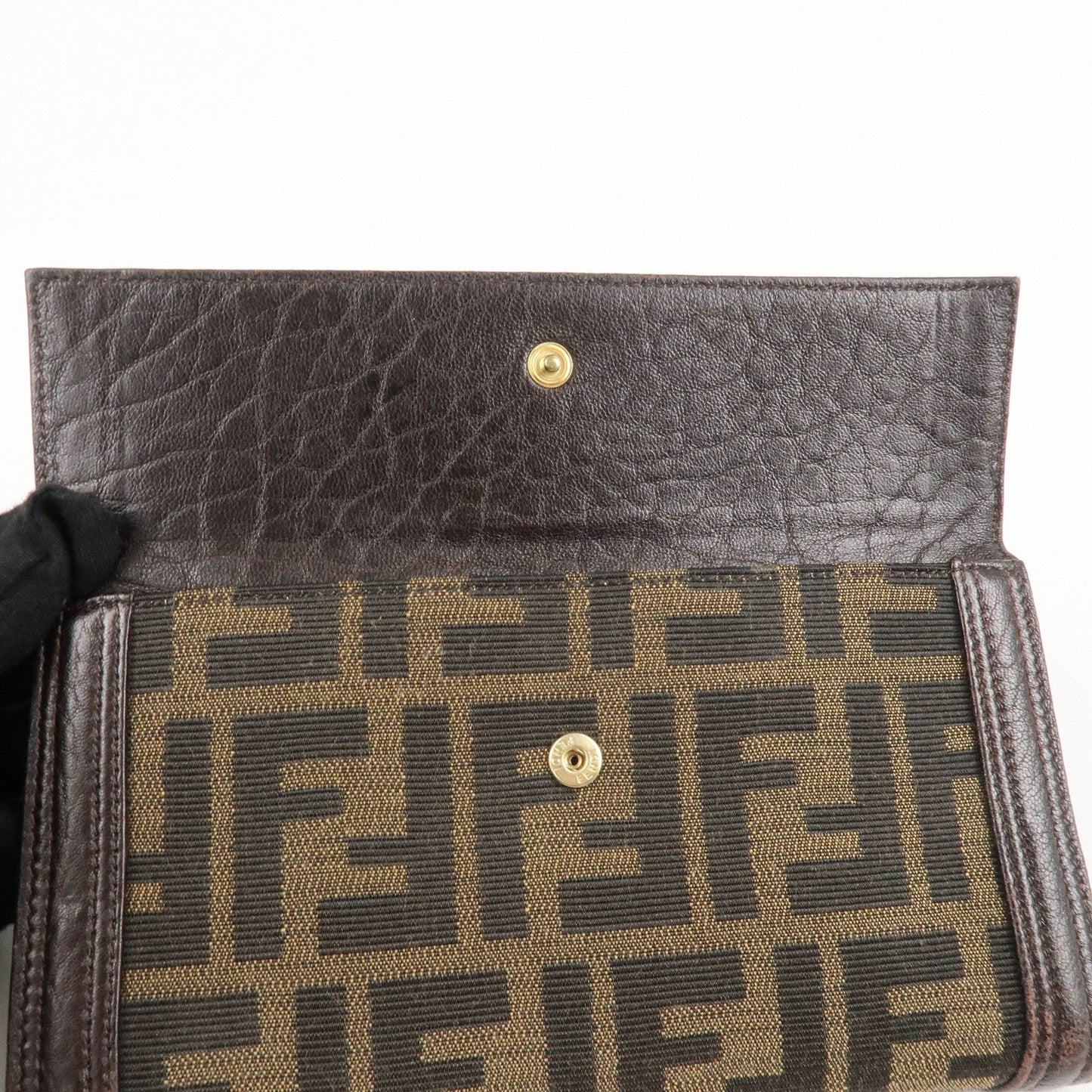 FENDI Zucca Canvas Leather W Hook Bifold Long Wallet 8N0032  d