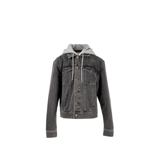 Celine Size S Hooded Trucker Denim Jacket Wash Denim Charcoal