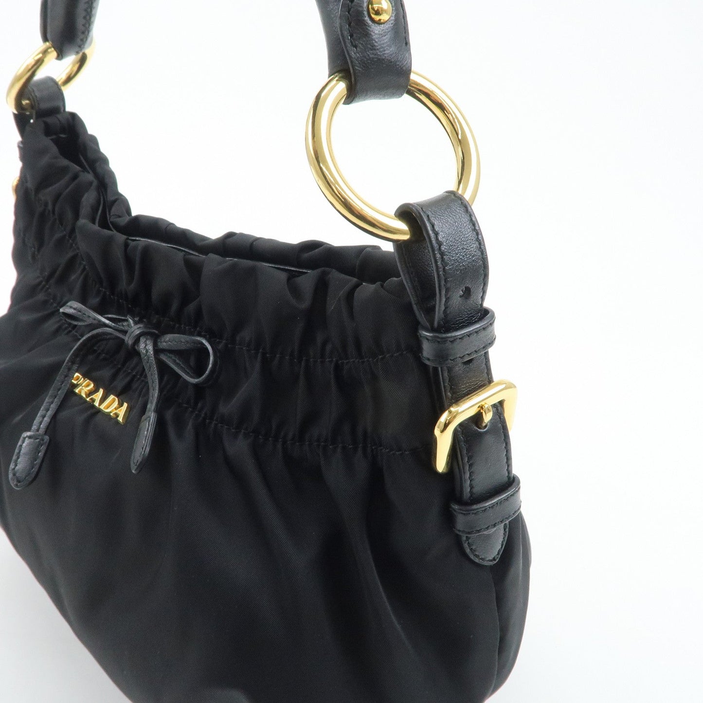 PRADA Nylon Leather Shoulder Bag Black  d