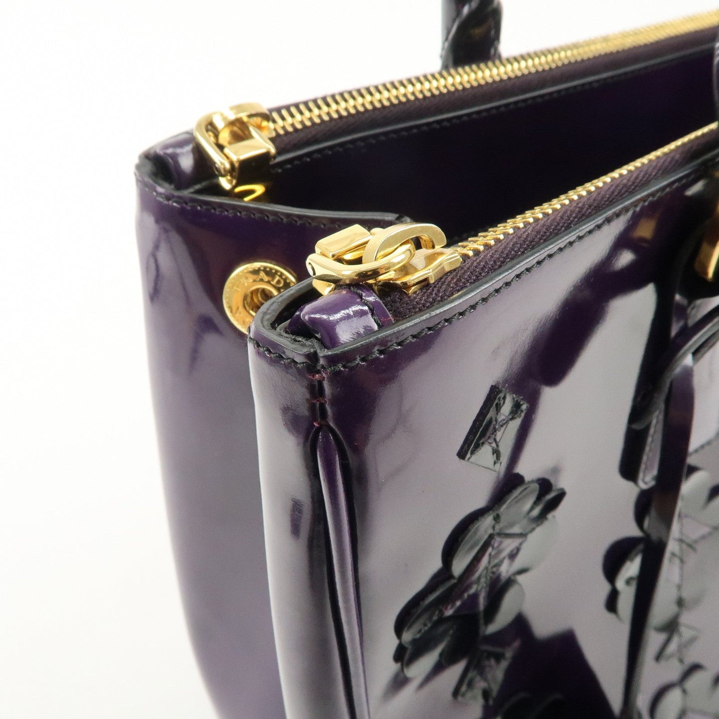 PRADA Patent Leather 2Way Shoulder Bag Flower Motif B2274F  d