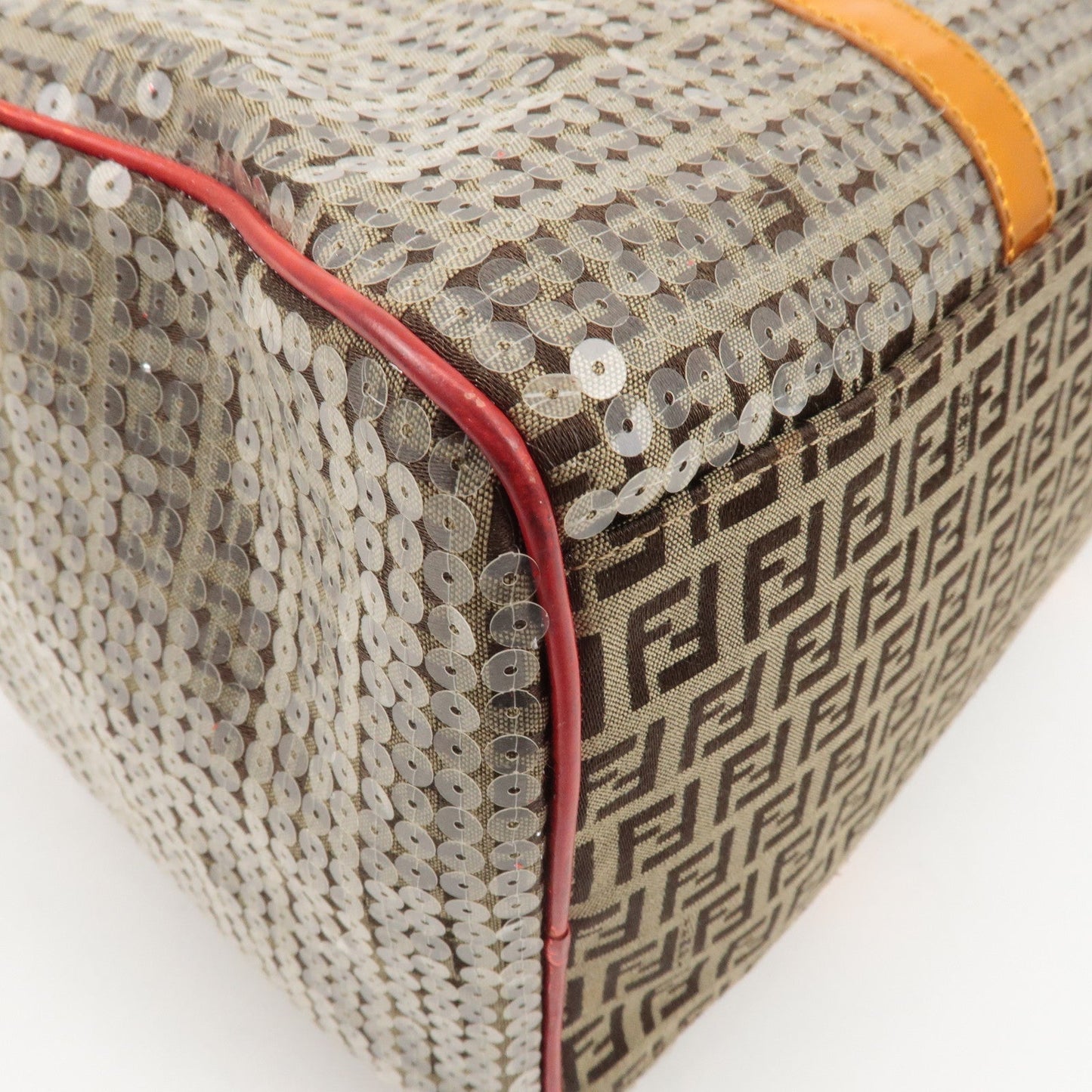 FENDI Zucchino Canvas Leather Beaded Boston Bag 8BL099  d