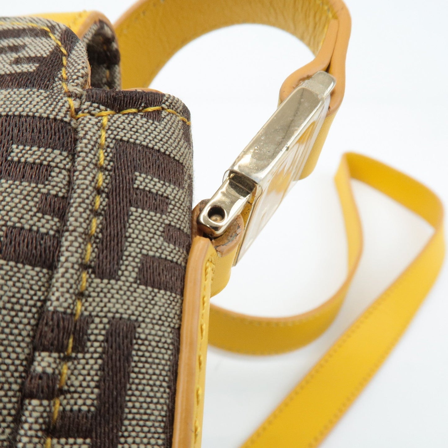 FENDI Zucchino Canvas Leather Shoulder Bag BrownYellow 8BT175  d