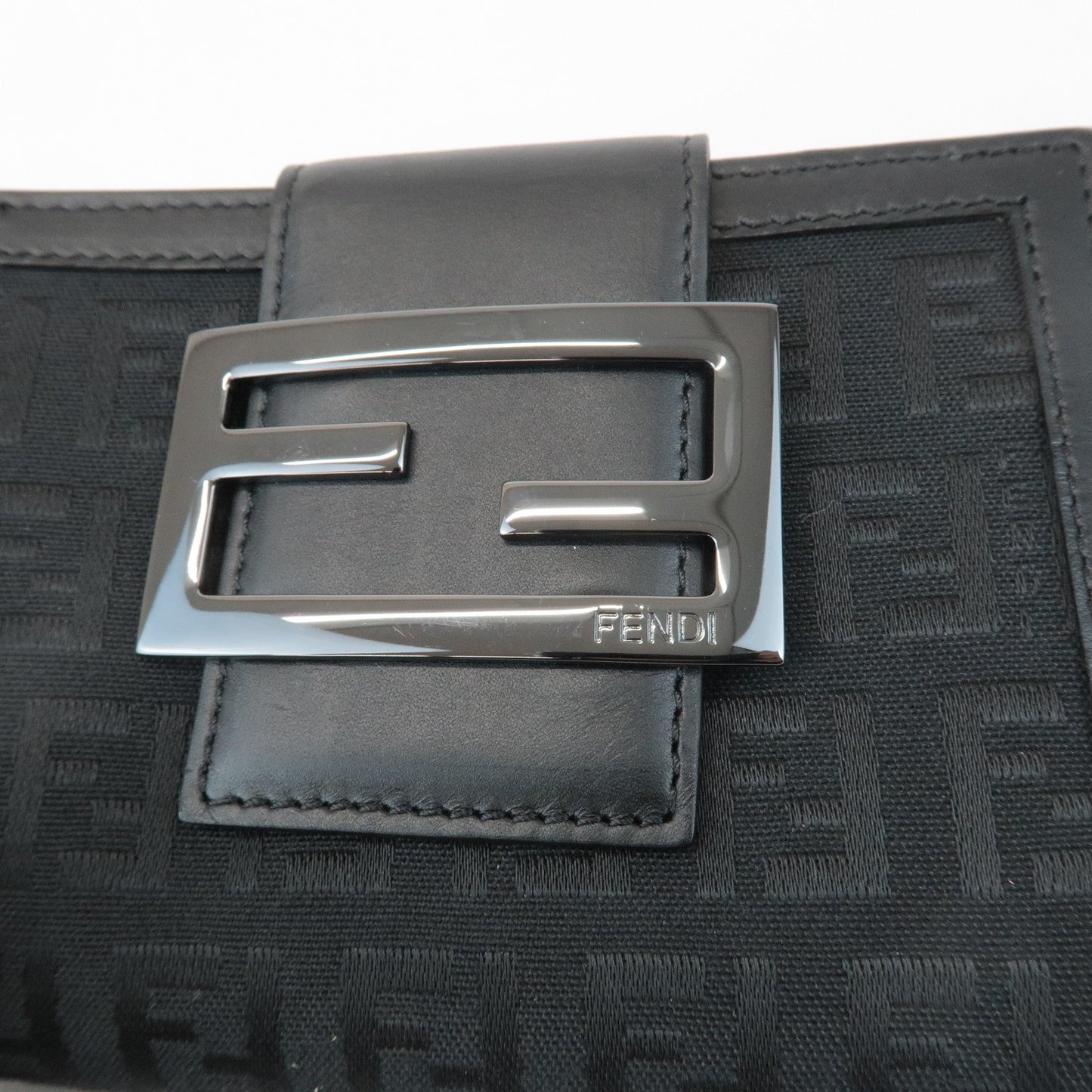 FENDI Zucchino Canvas Leather Double Hook Wallet Black 8M0035  d
