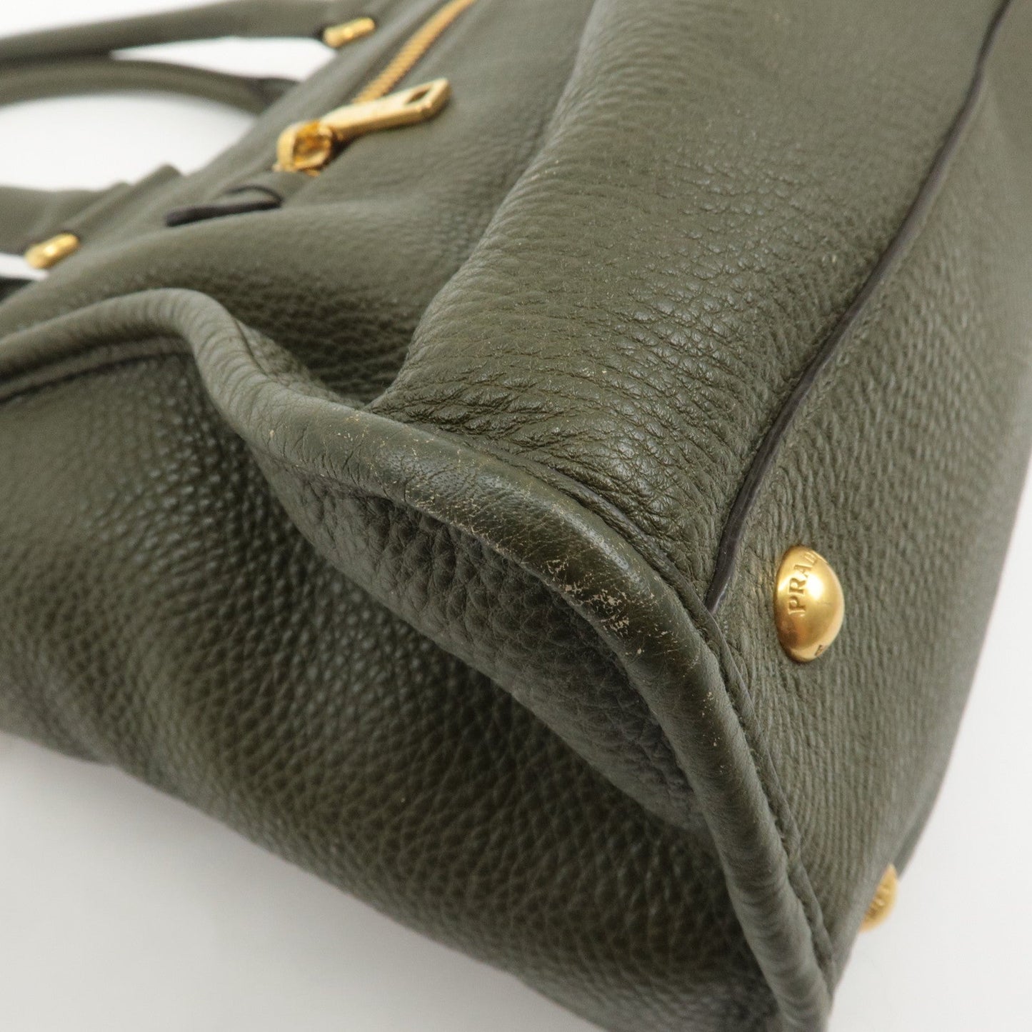 PRADA Leather 2Way Bag Hand Bag Shoulder Bag Khaki BL0805  d