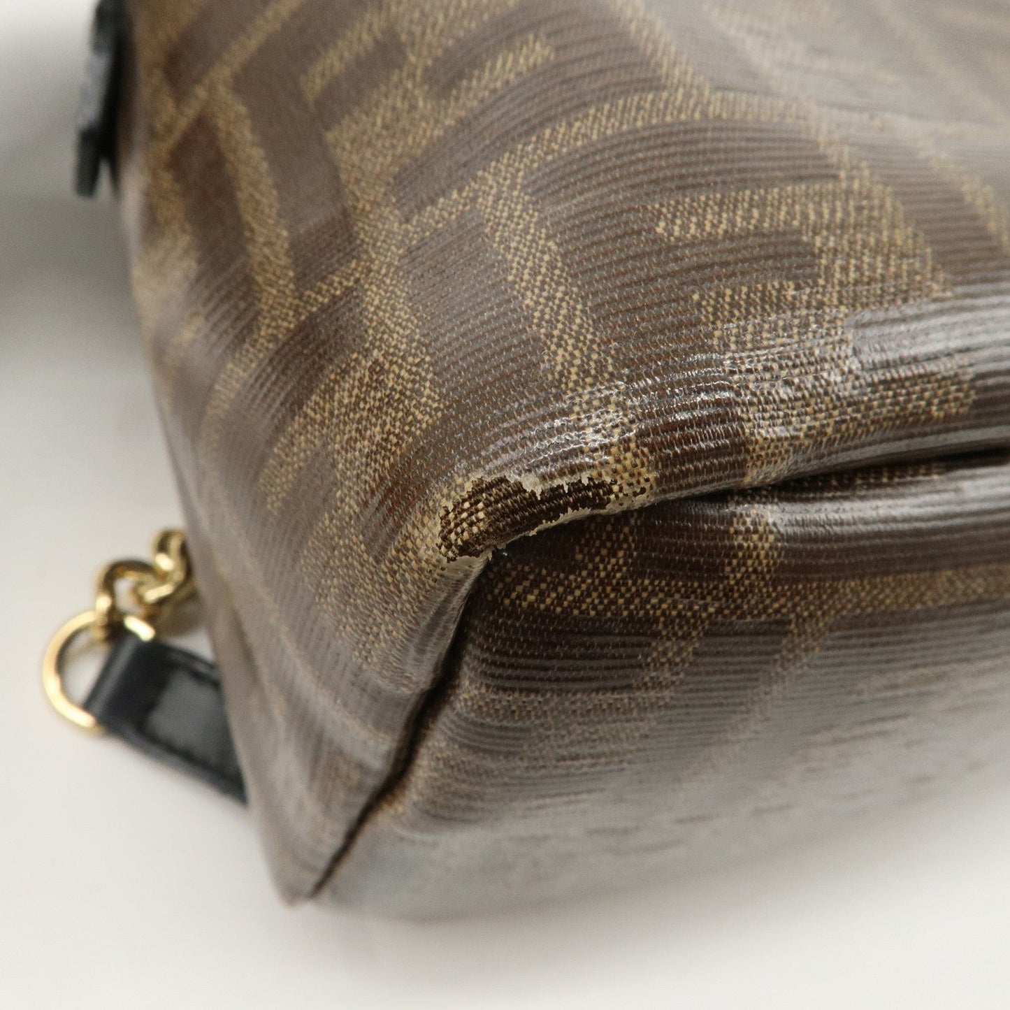 FENDI Zucca Print PVC Leather Chain Backpack Brown 8BZ038  d