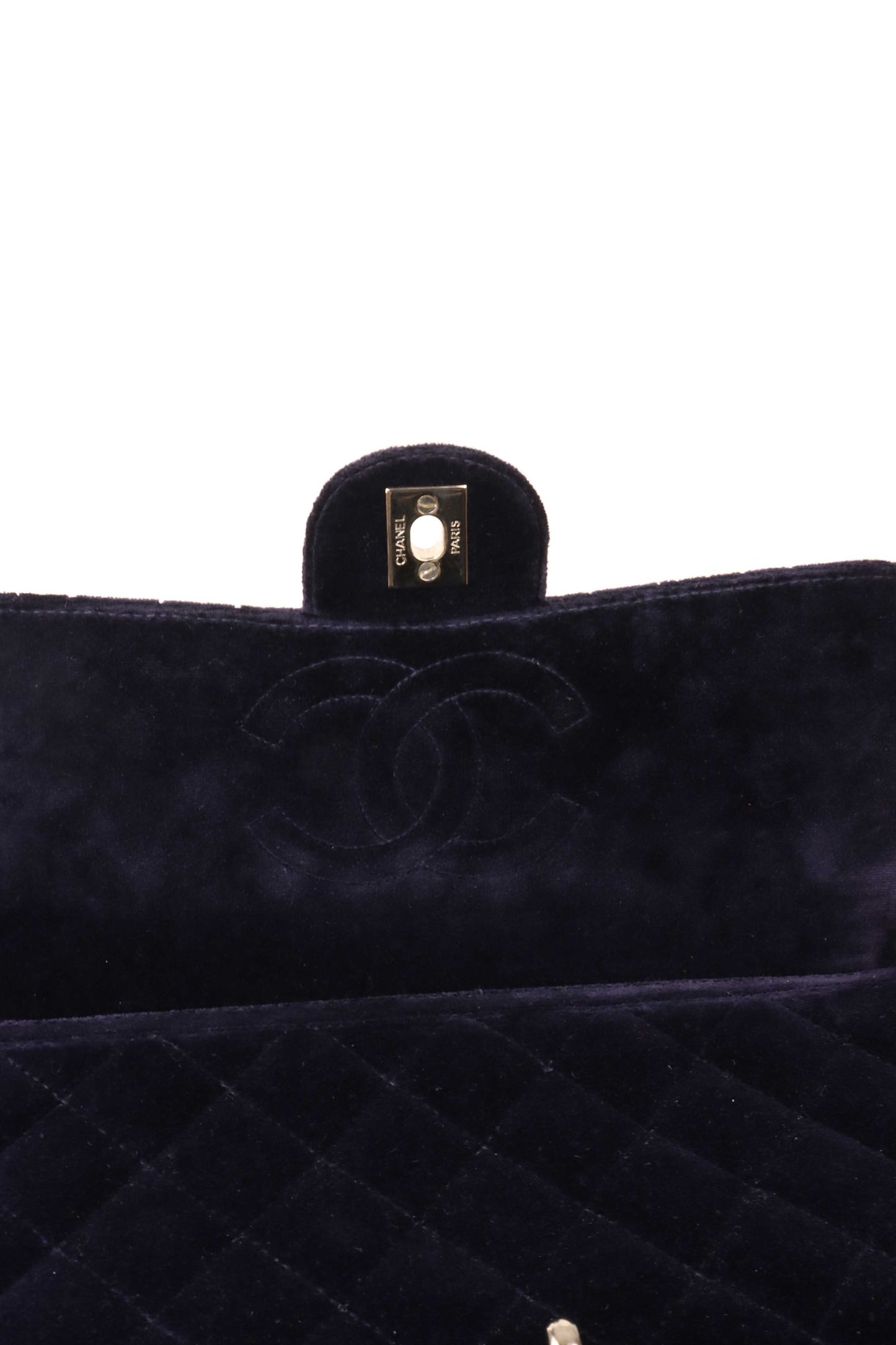Chanel   Navy Velvet Classic Flap Backpack.