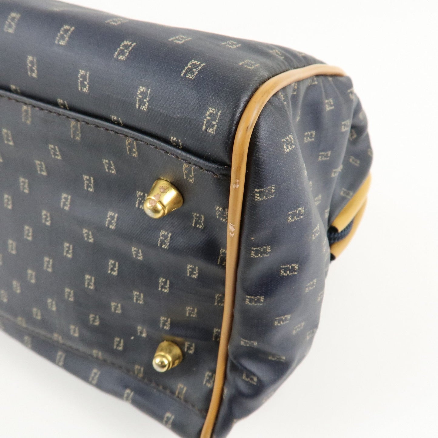 FENDI PVC Leather 2Way Bag Hand Bag Navy Brown  d