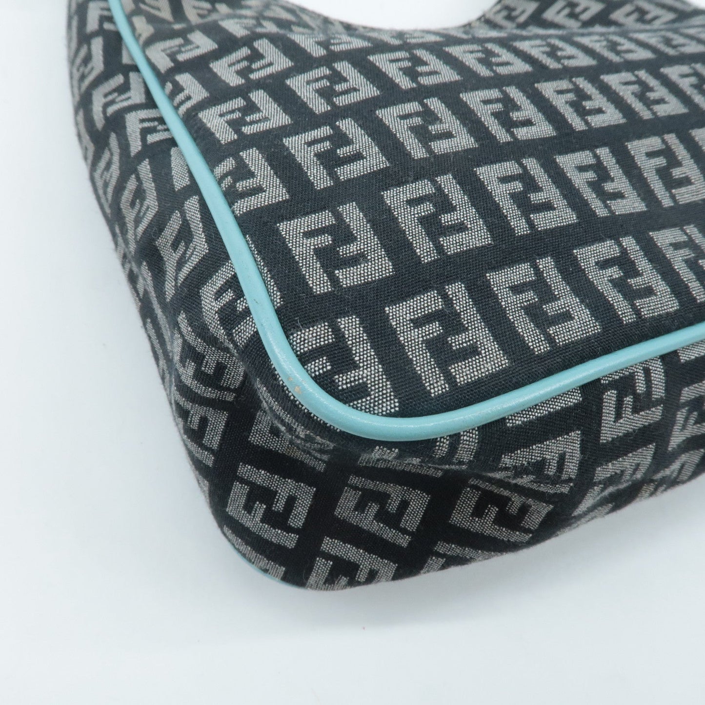 FENDI Zucchino Canvas Leather Shoulder Bag Black White Blue 8BR158  d