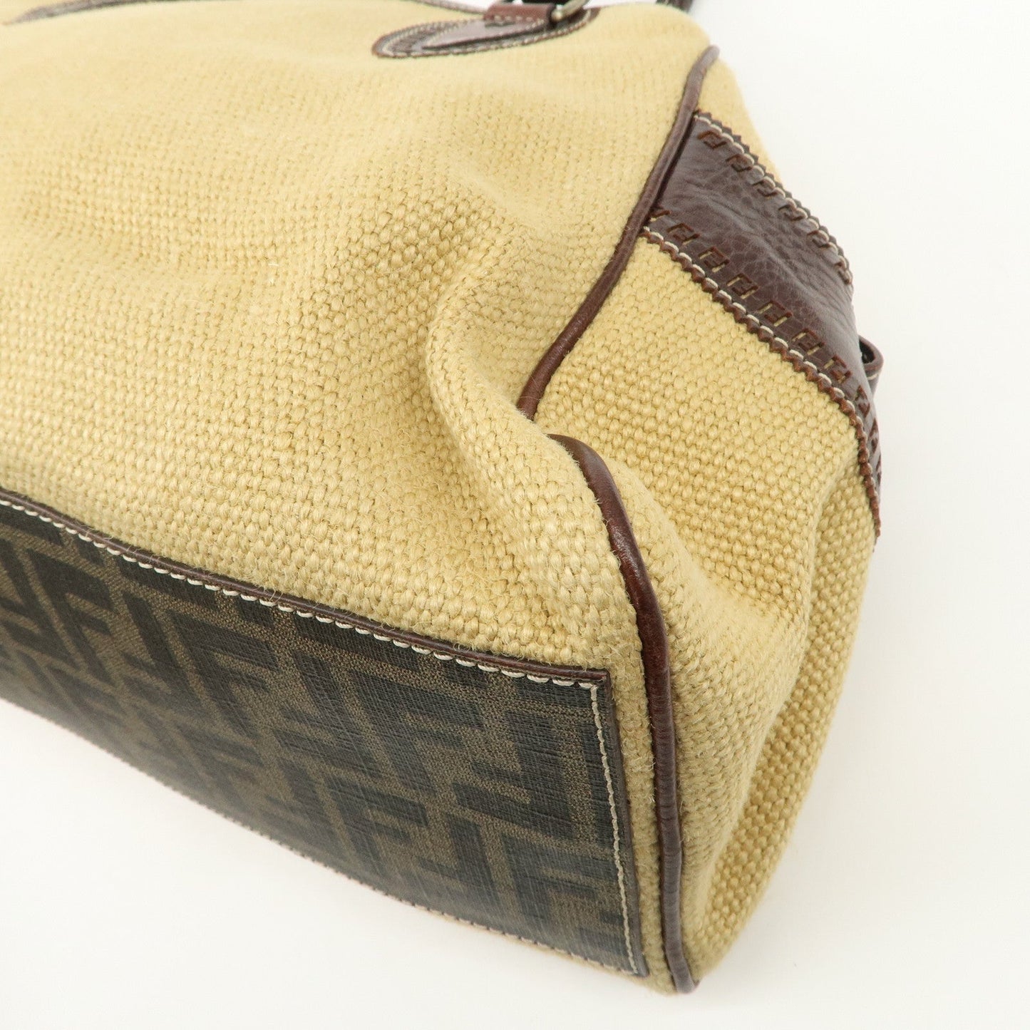 FENDI Ethnico Zucca Canvas Leather Shoulder Bag Beige Brown 8BN162  d