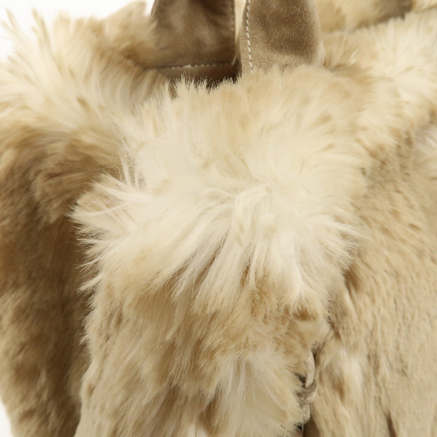PRADA Eco Lapin Fur Suede Canapa Large Tote Bag Beige BN1918  d