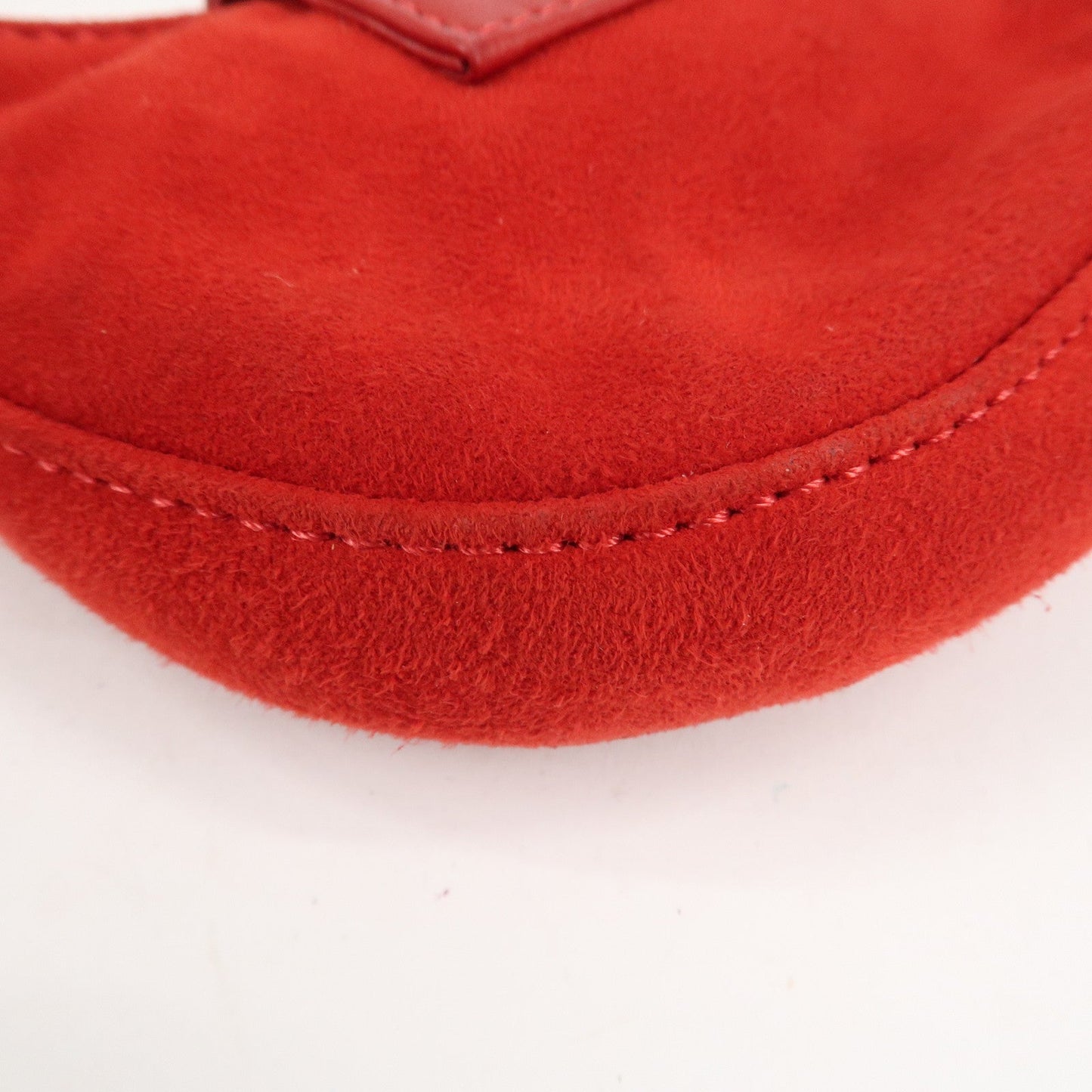 FENDI Suede Leather Mini Croissant Hand Bag Red 26673  d