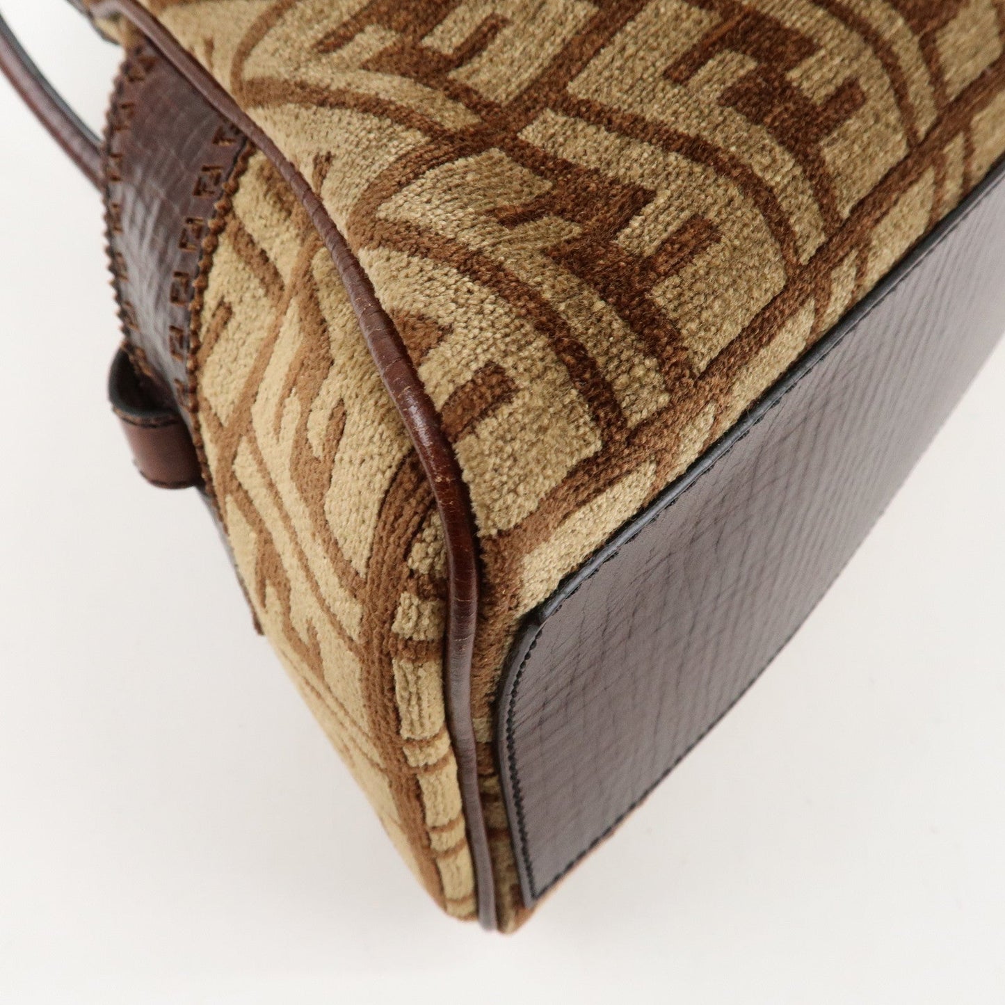 FENDI Ethnico Zucca Canvas Leather Tote Bag Brown 8BN157  d