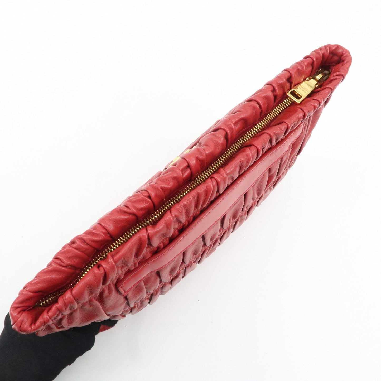 PRADA Leather Clutch Bag Red  d